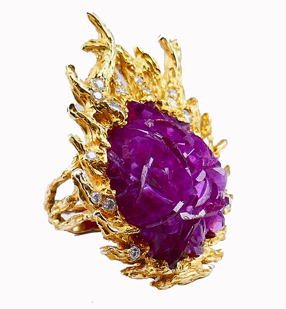 Vintage Paul Flato Halskette Brosche Ring Set 14k Gold Rubin Diamant Estate Jewelry im Angebot 11