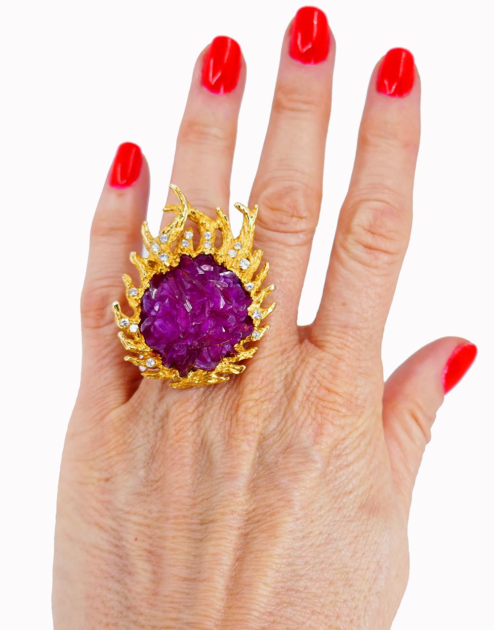 Vintage Paul Flato Halskette Brosche Ring Set 14k Gold Rubin Diamant Estate Jewelry im Angebot 12