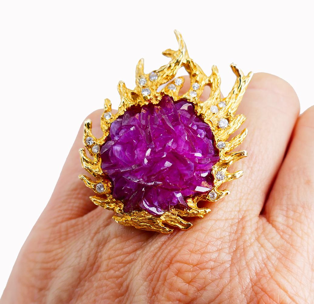 Vintage Paul Flato Halskette Brosche Ring Set 14k Gold Rubin Diamant Estate Jewelry im Angebot 13