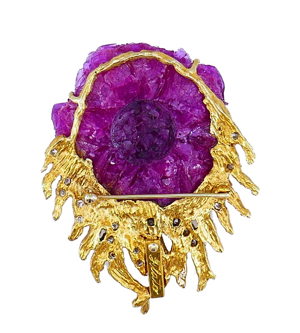 Vintage Paul Flato Halskette Brosche Ring Set 14k Gold Rubin Diamant Estate Jewelry Damen im Angebot