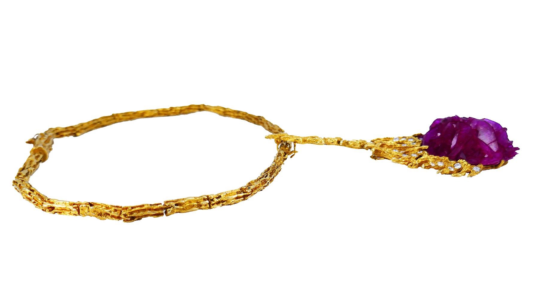 Women's Vintage Paul Flato Necklace Brooch Ring Set 14k Gold Ruby Diamond Estate Jewelry For Sale