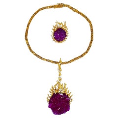 Antique Paul Flato Necklace Brooch Ring Set 14k Gold Ruby Diamond Estate Jewelry
