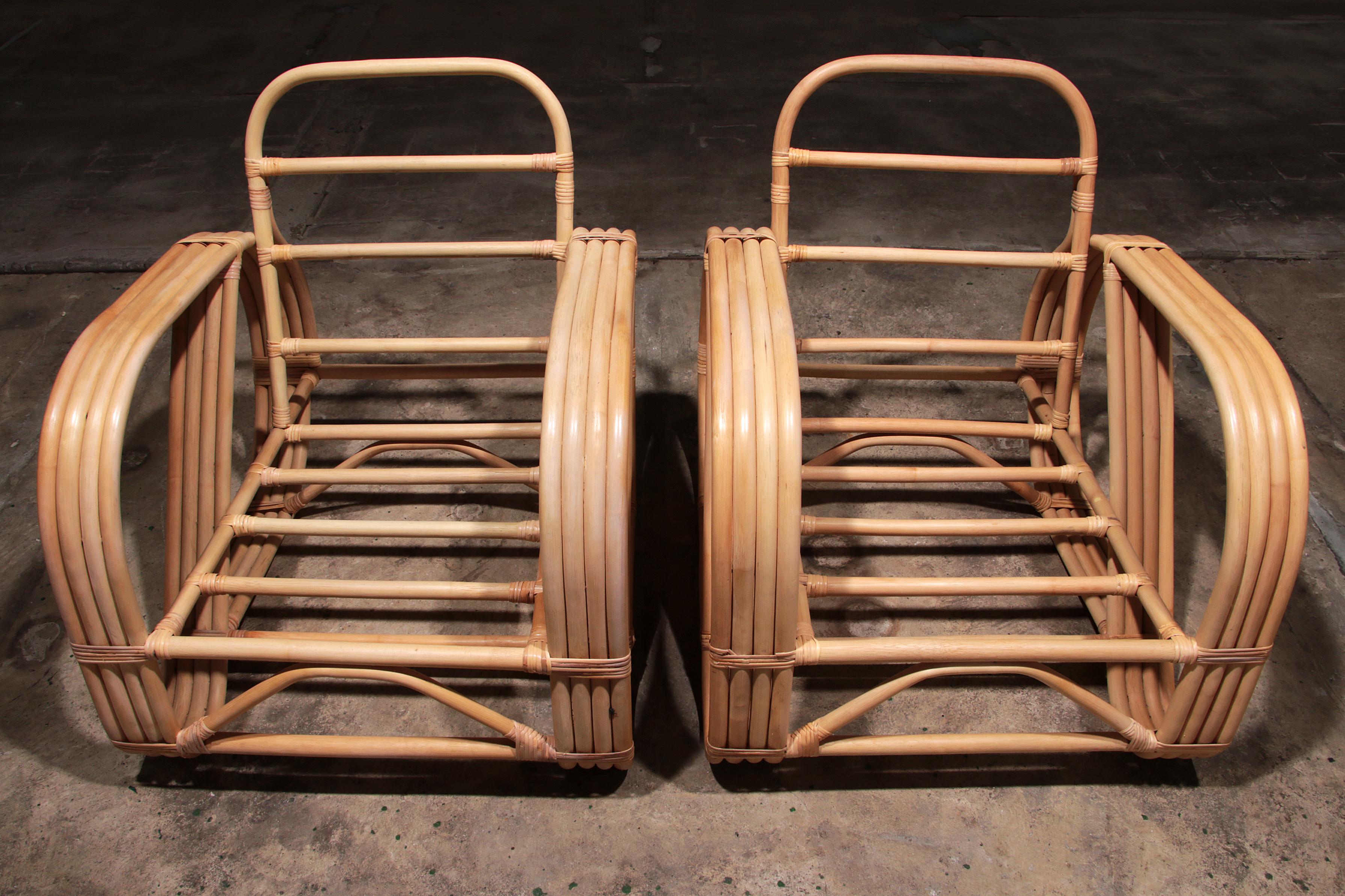 Vintage Paul Frankl 1970s Rattan Bamboo Lounge Chairs 11