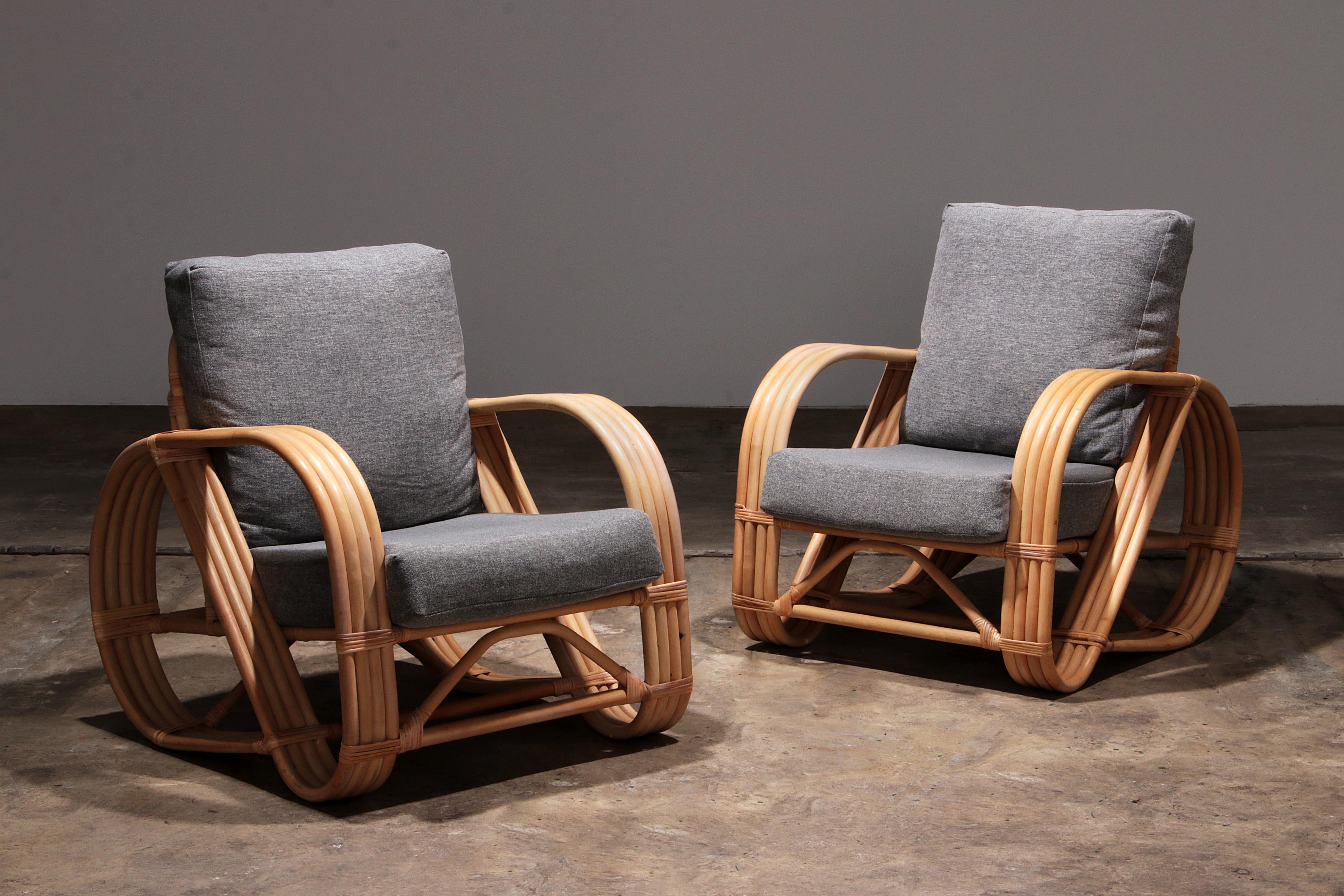 Mid-Century Modern Vintage Paul Frankl 1970s Rattan Bamboo Lounge Chairs