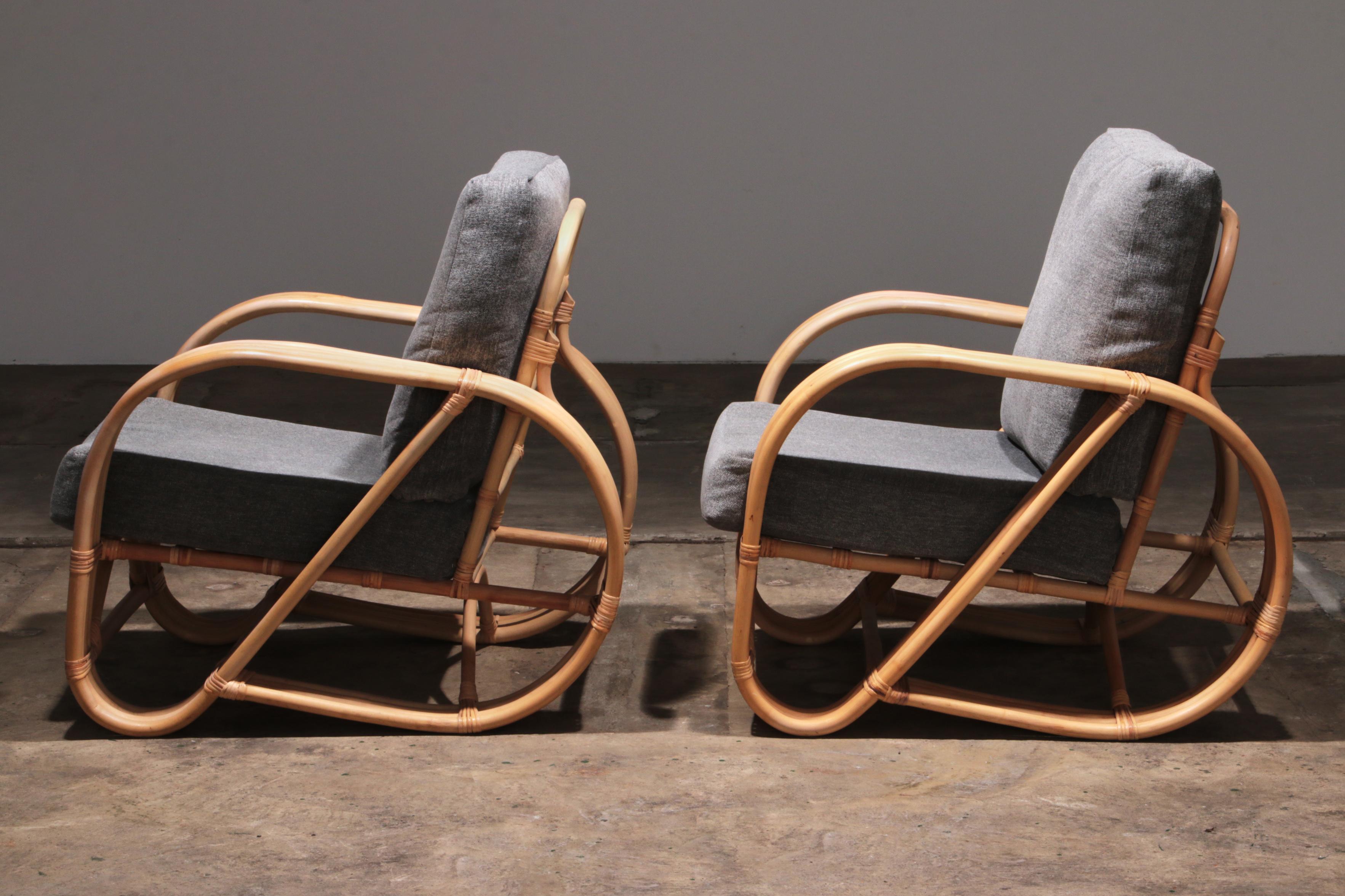 Vintage Paul Frankl 1970s Rattan Bamboo Lounge Chairs In Good Condition In Oirlo, LI