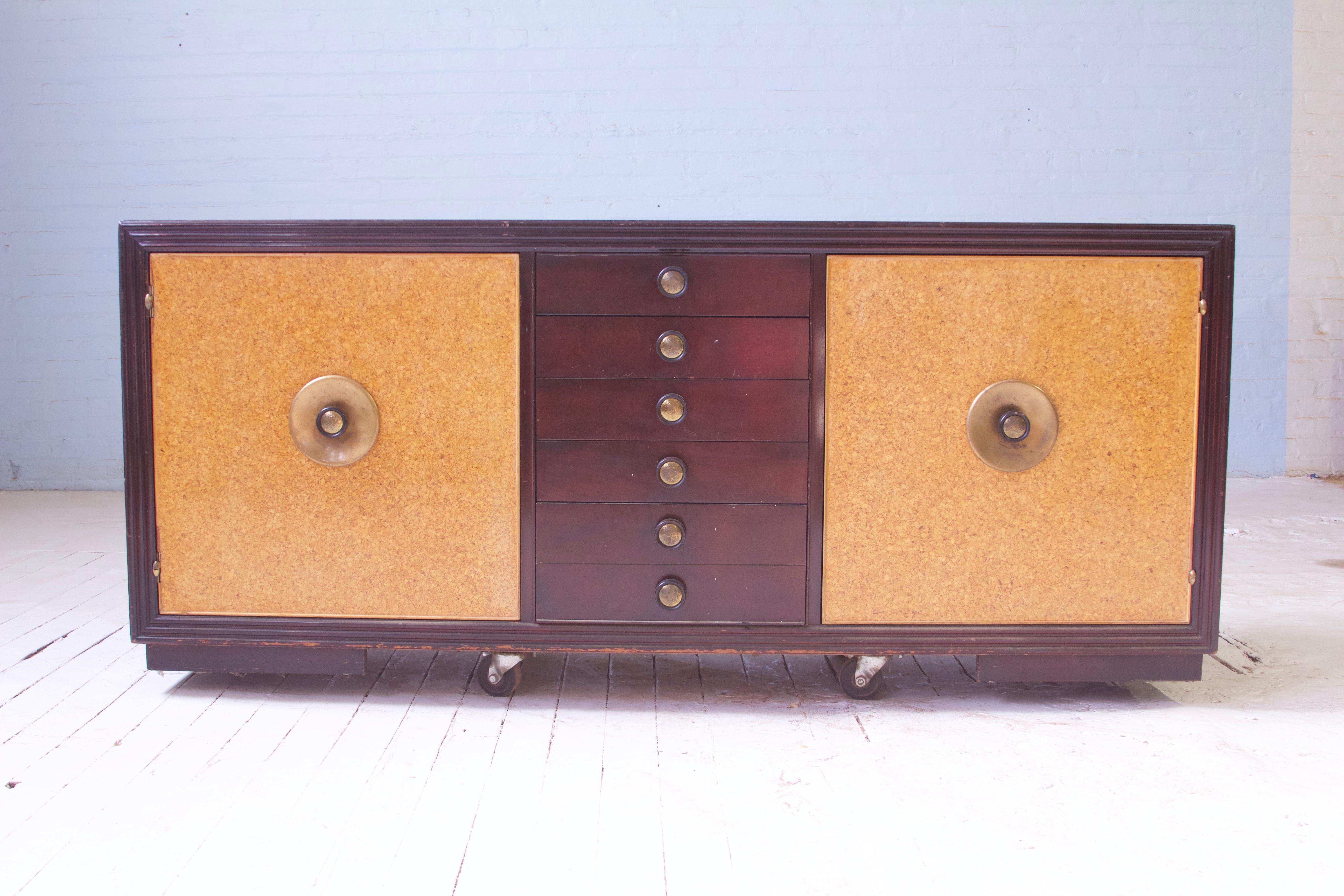 Modern Vintage Paul Frankl Mahogany & Cork Sideboard, 1940s