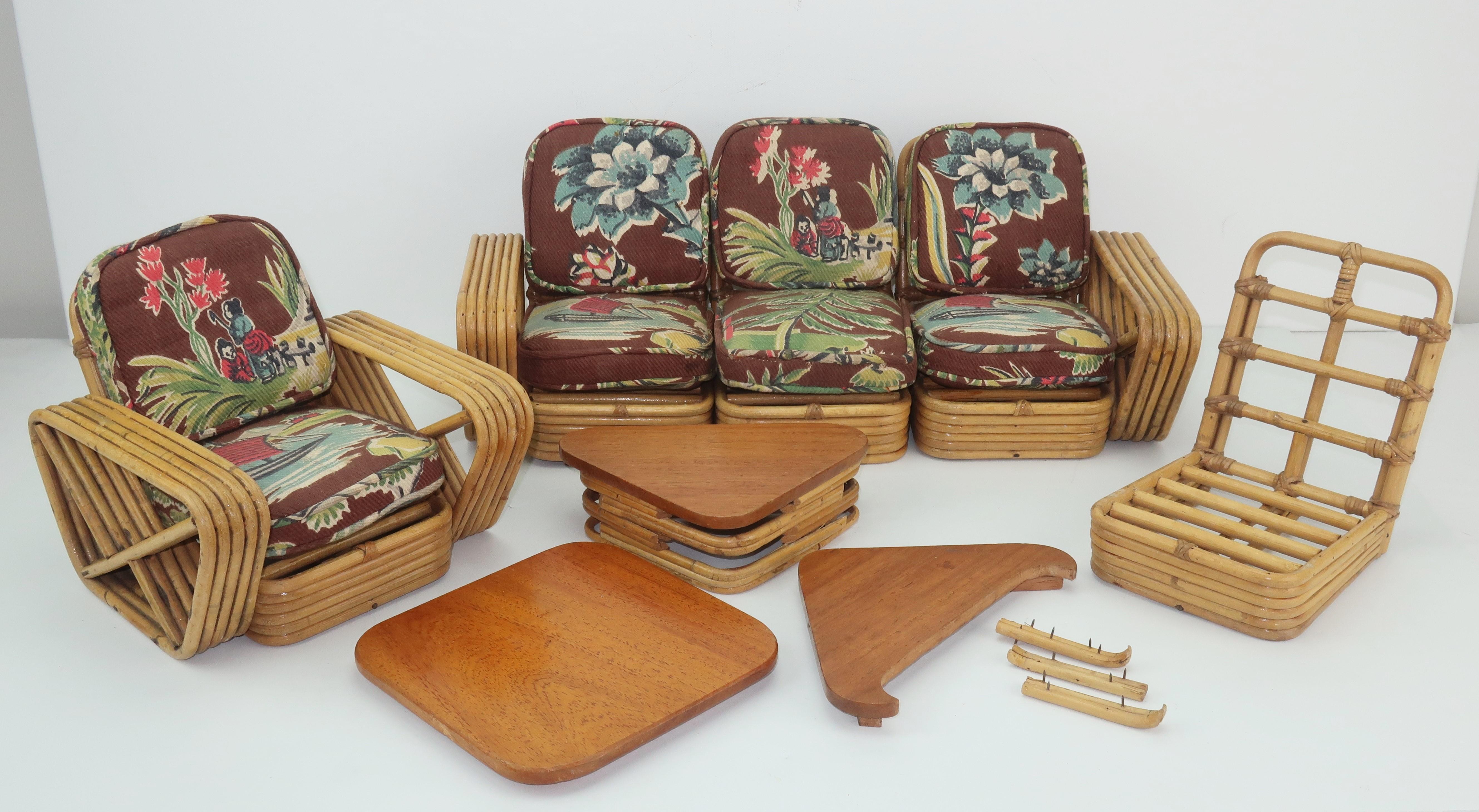 Brown Vintage Paul Frankl Rattan Salesman Sample Miniature Furniture Set
