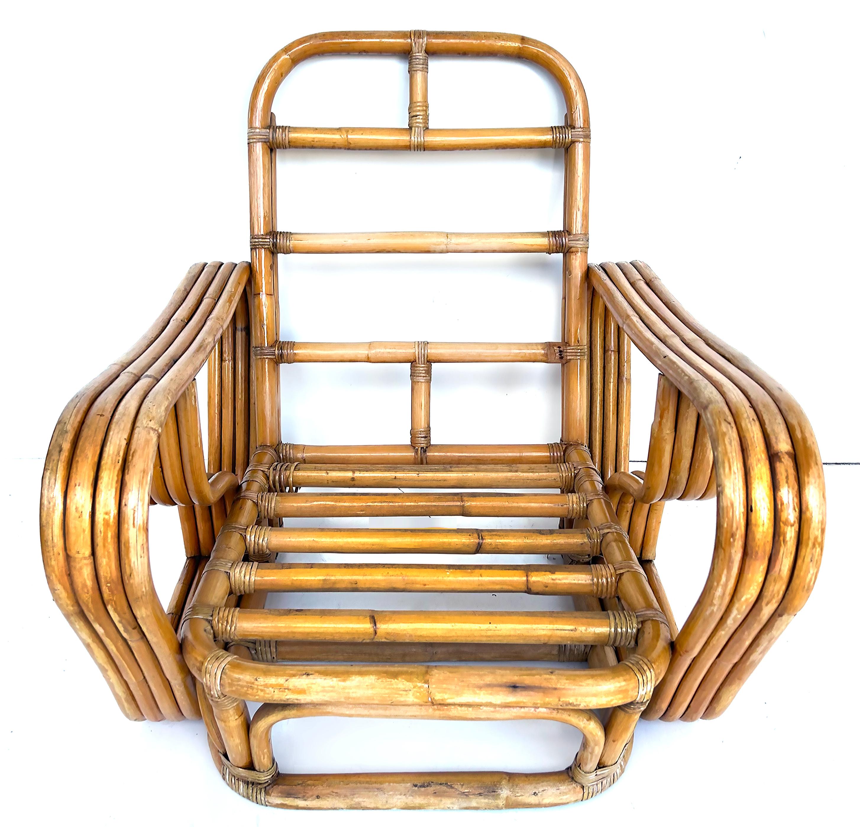Vintage Paul Frankl Style Bent 4-Strand Rattan Club Chair mit New  Kissen im Angebot 7