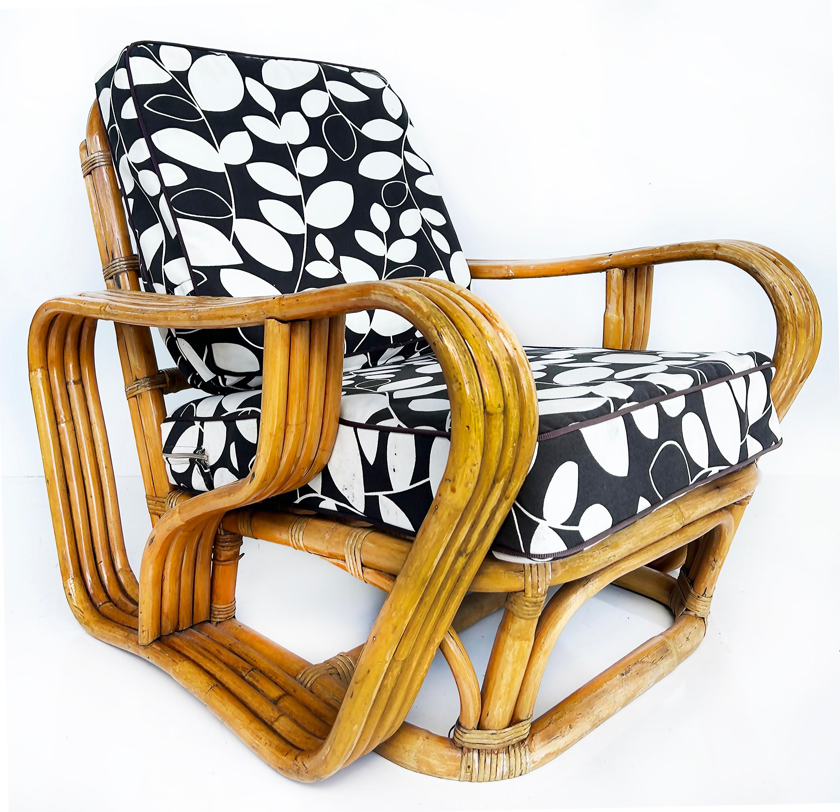 Vintage Paul Frankl Style Bent 4-Strand Rattan Club Chair mit New  Kissen (Moderne der Mitte des Jahrhunderts) im Angebot
