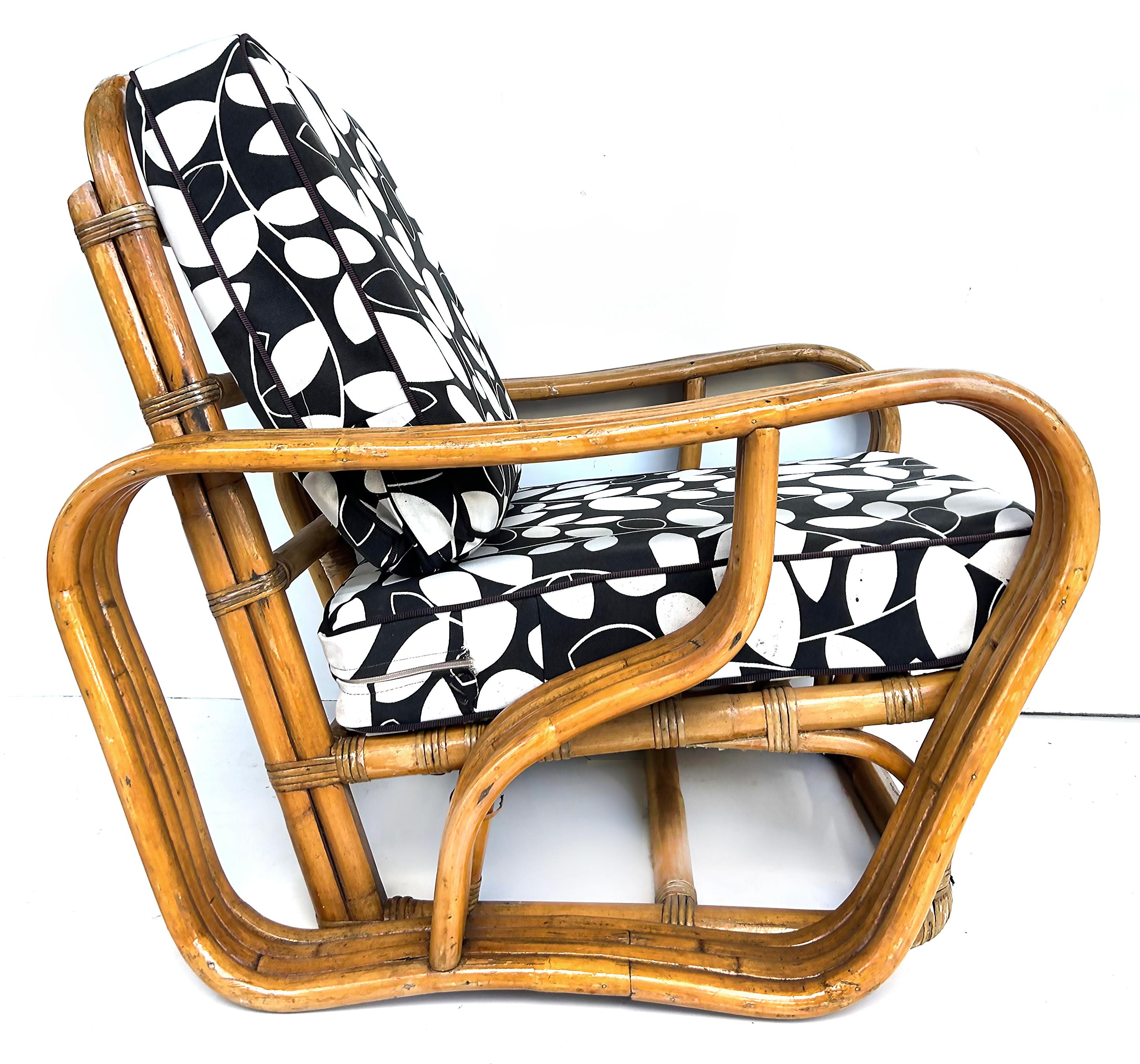 Vintage Paul Frankl Style Bent 4-Strand Rattan Club Chair mit New  Kissen (amerikanisch) im Angebot