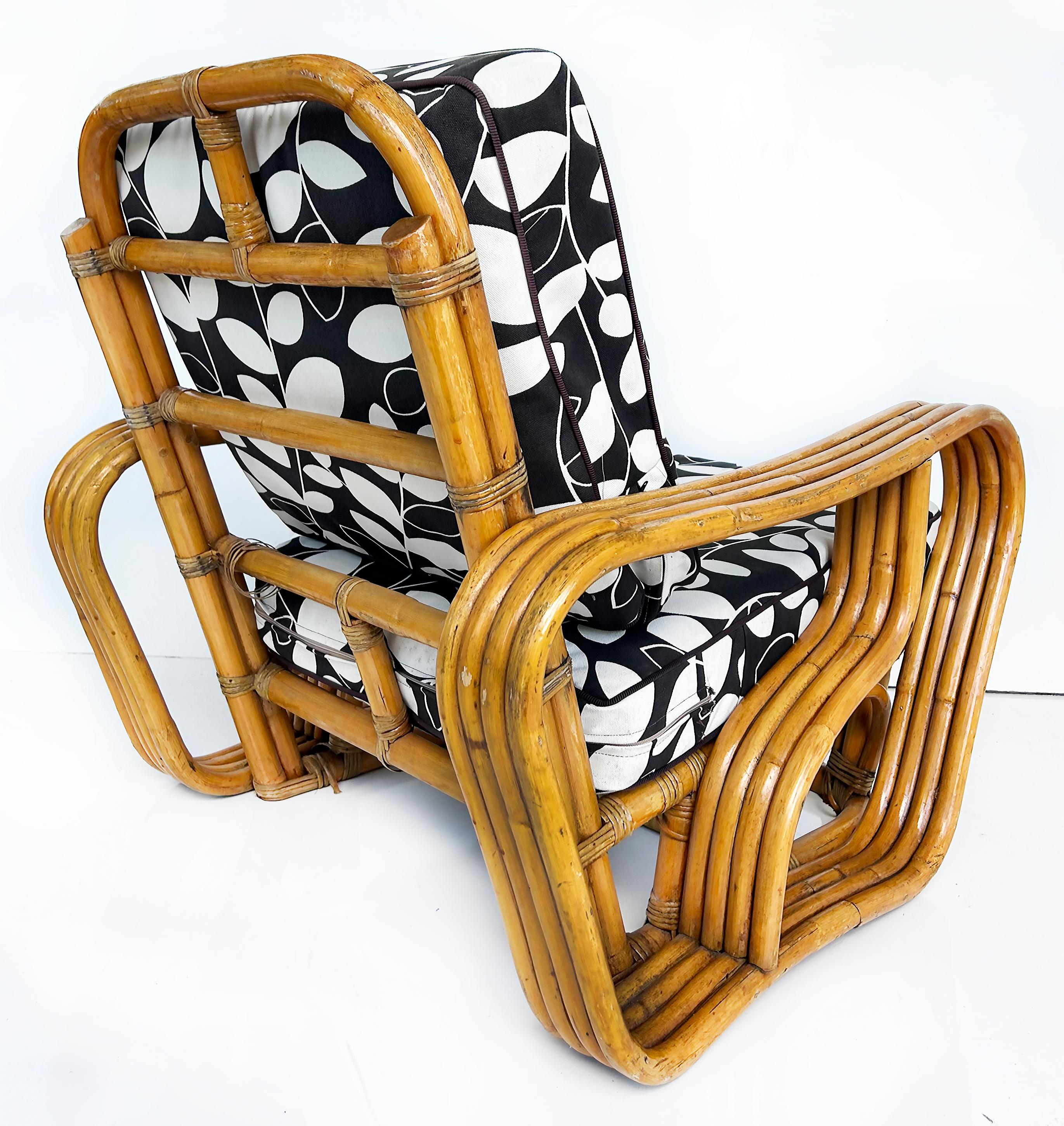 Vintage Paul Frankl Style Bent 4-Strand Rattan Club Chair mit New  Kissen im Zustand „Gut“ im Angebot in Miami, FL