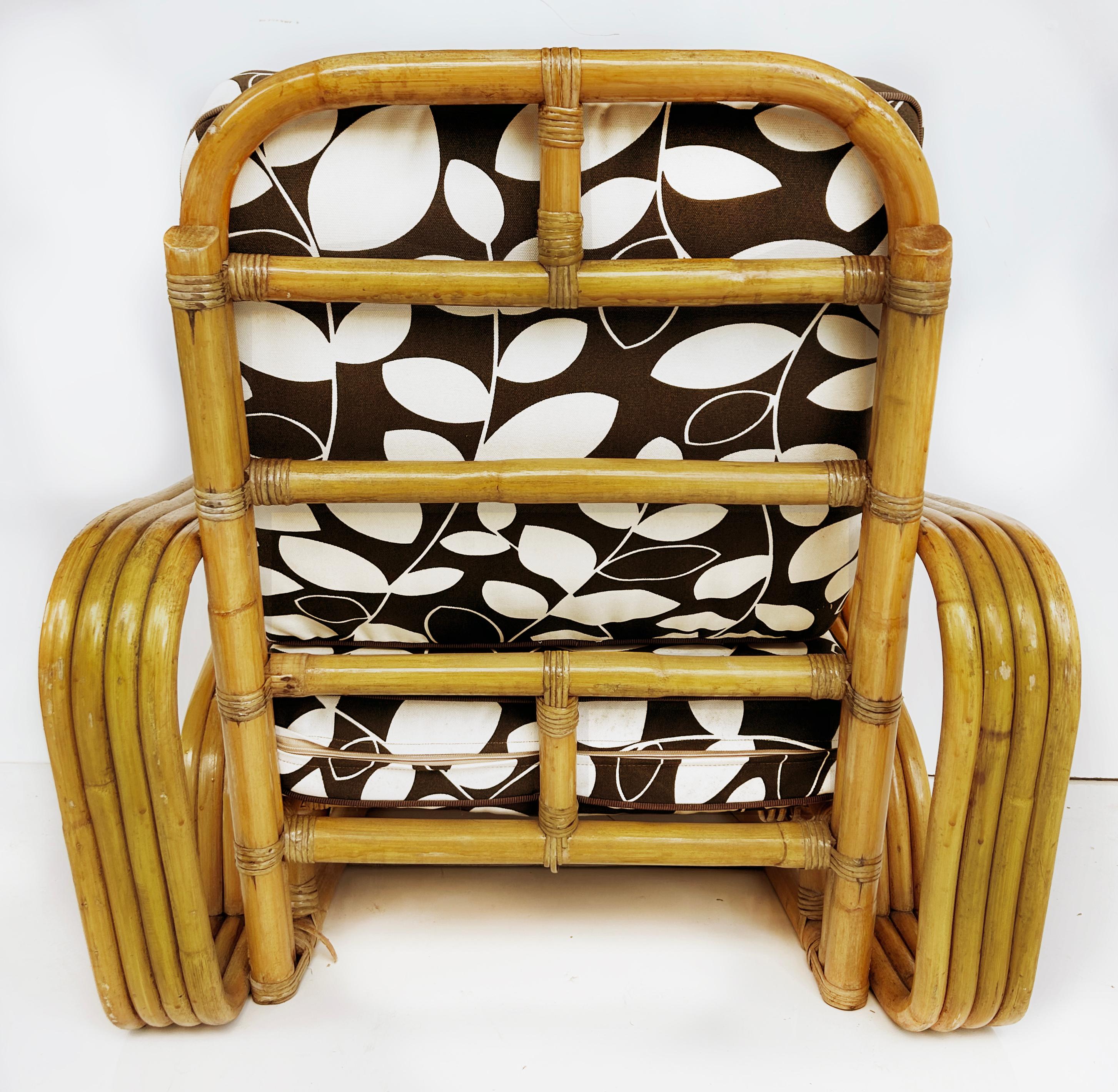 Vintage Paul Frankl Style Bent 4-Strand Rattan Club Chair mit New  Kissen (Mitte des 20. Jahrhunderts) im Angebot