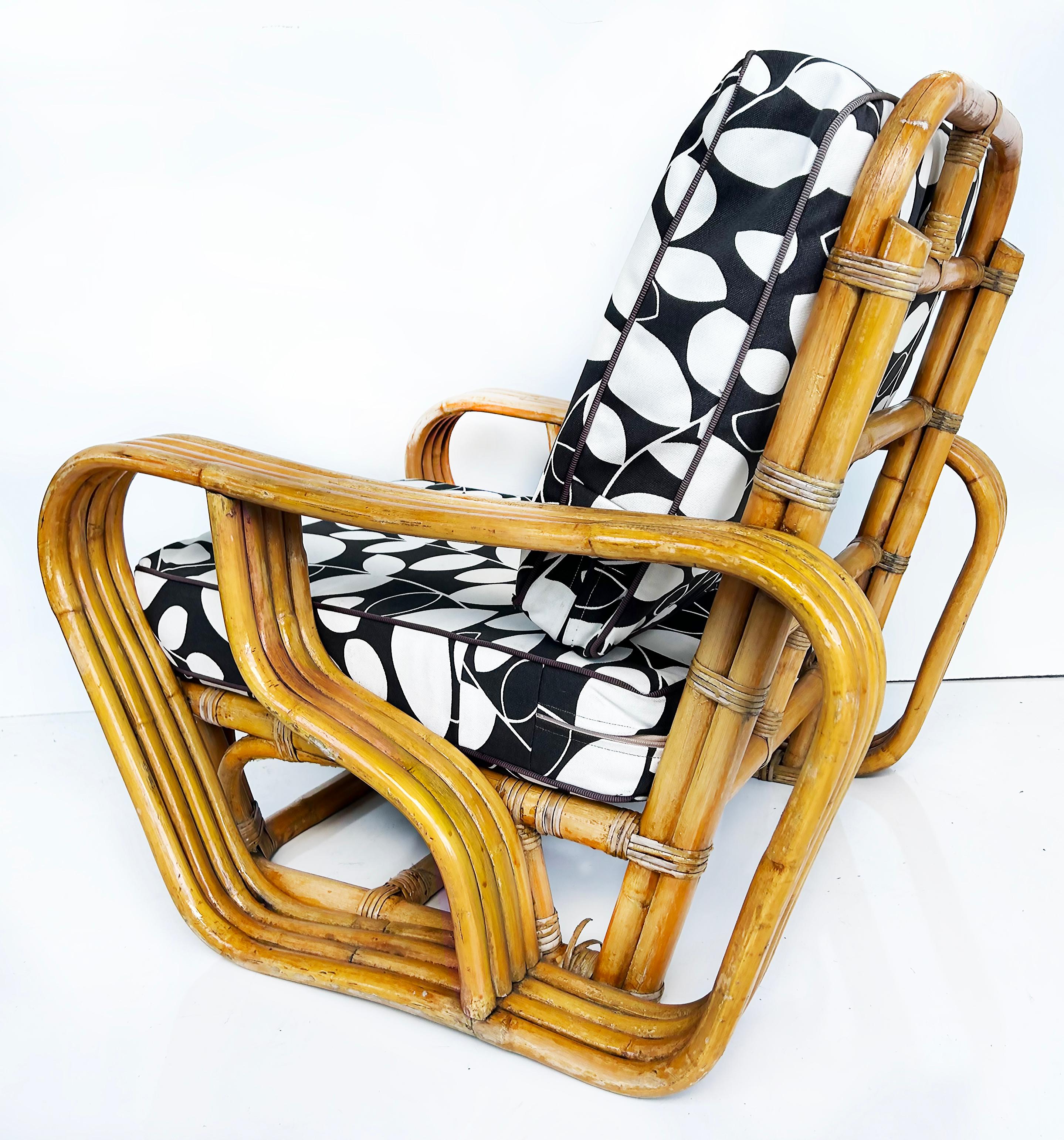 Vintage Paul Frankl Style Bent 4-Strand Rattan Club Chair mit New  Kissen (Stoff) im Angebot