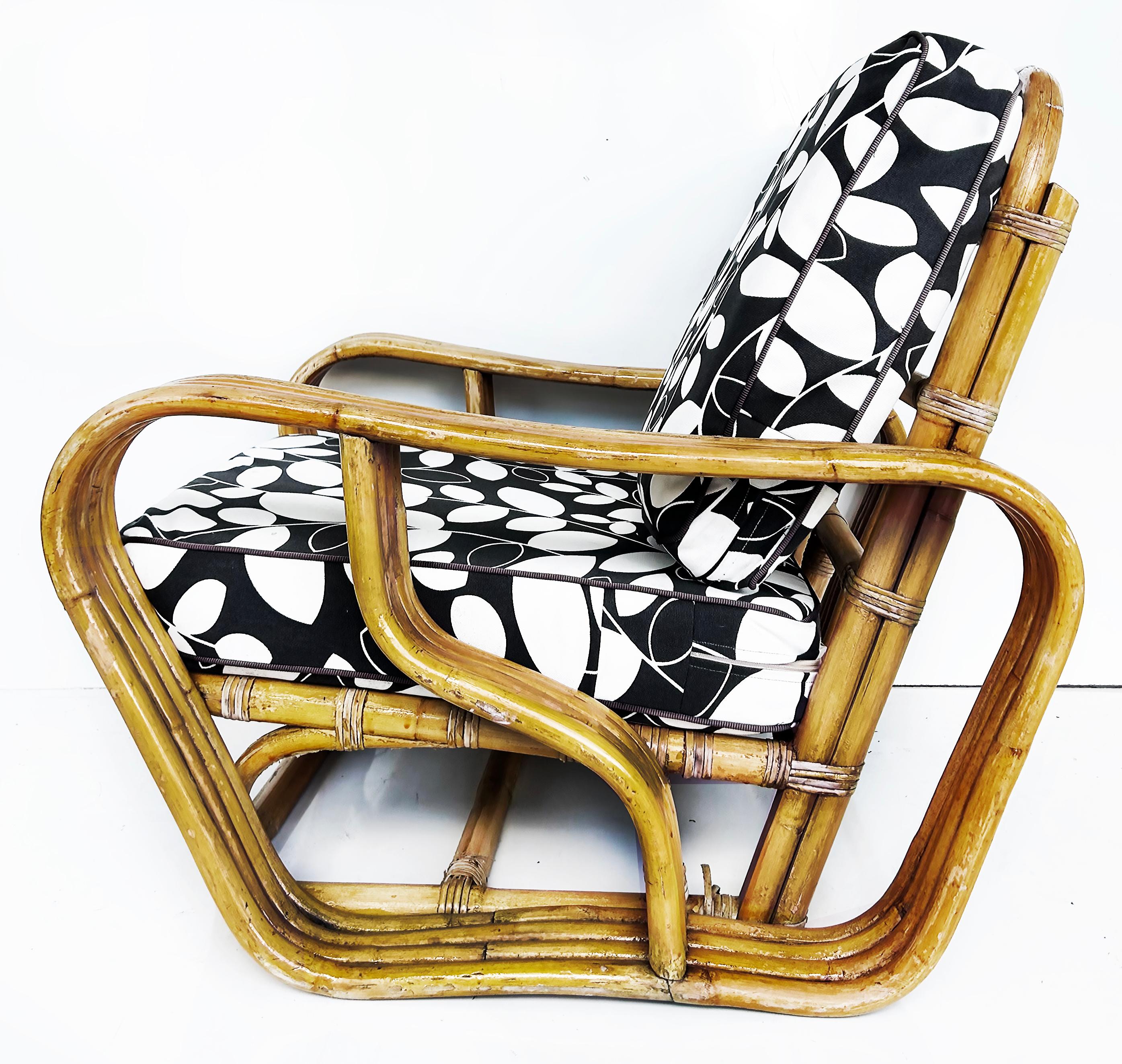 Vintage Paul Frankl Style Bent 4-Strand Rattan Club Chair mit New  Kissen im Angebot 1