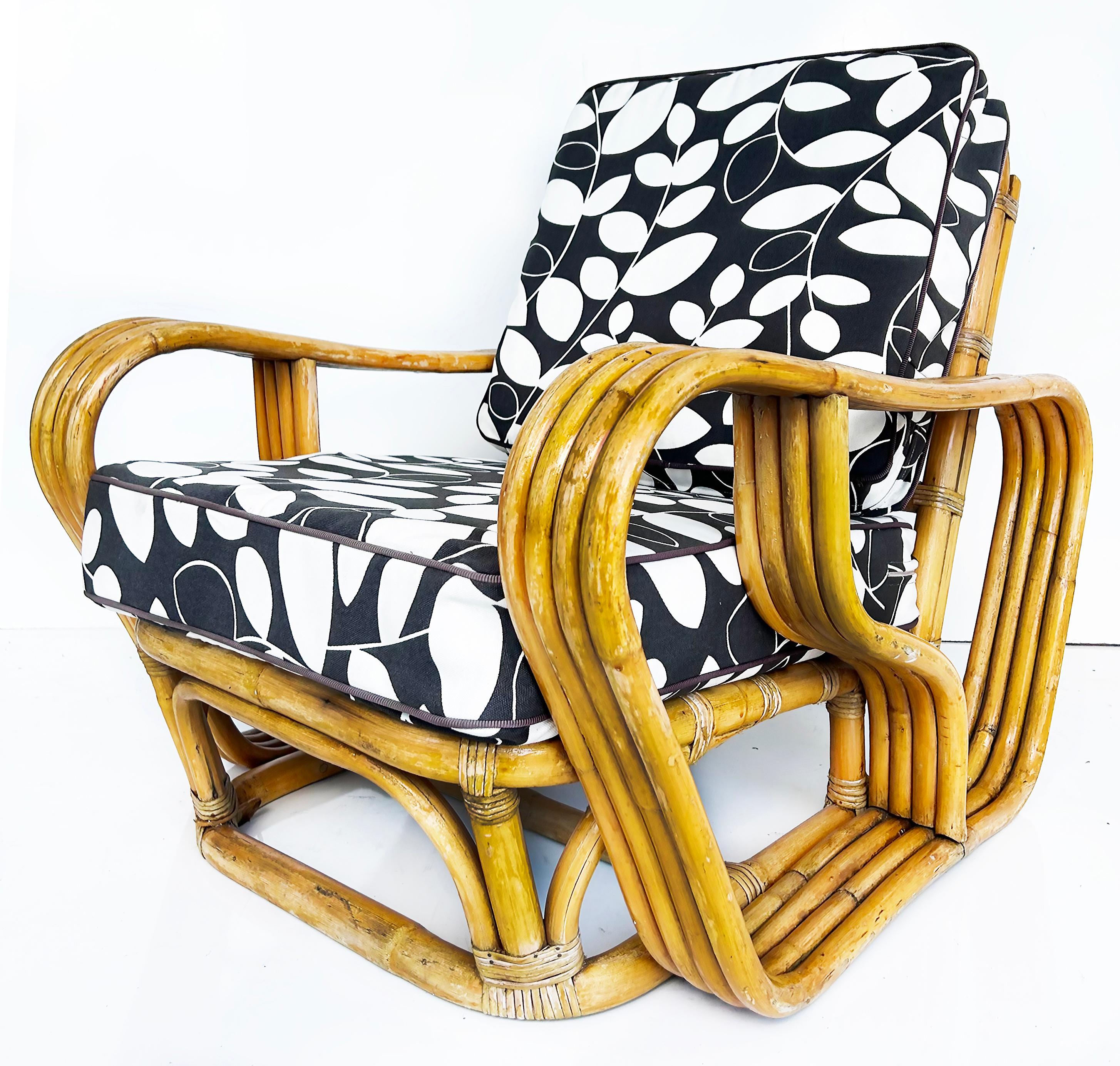 Vintage Paul Frankl Style Bent 4-Strand Rattan Club Chair mit New  Kissen im Angebot 2