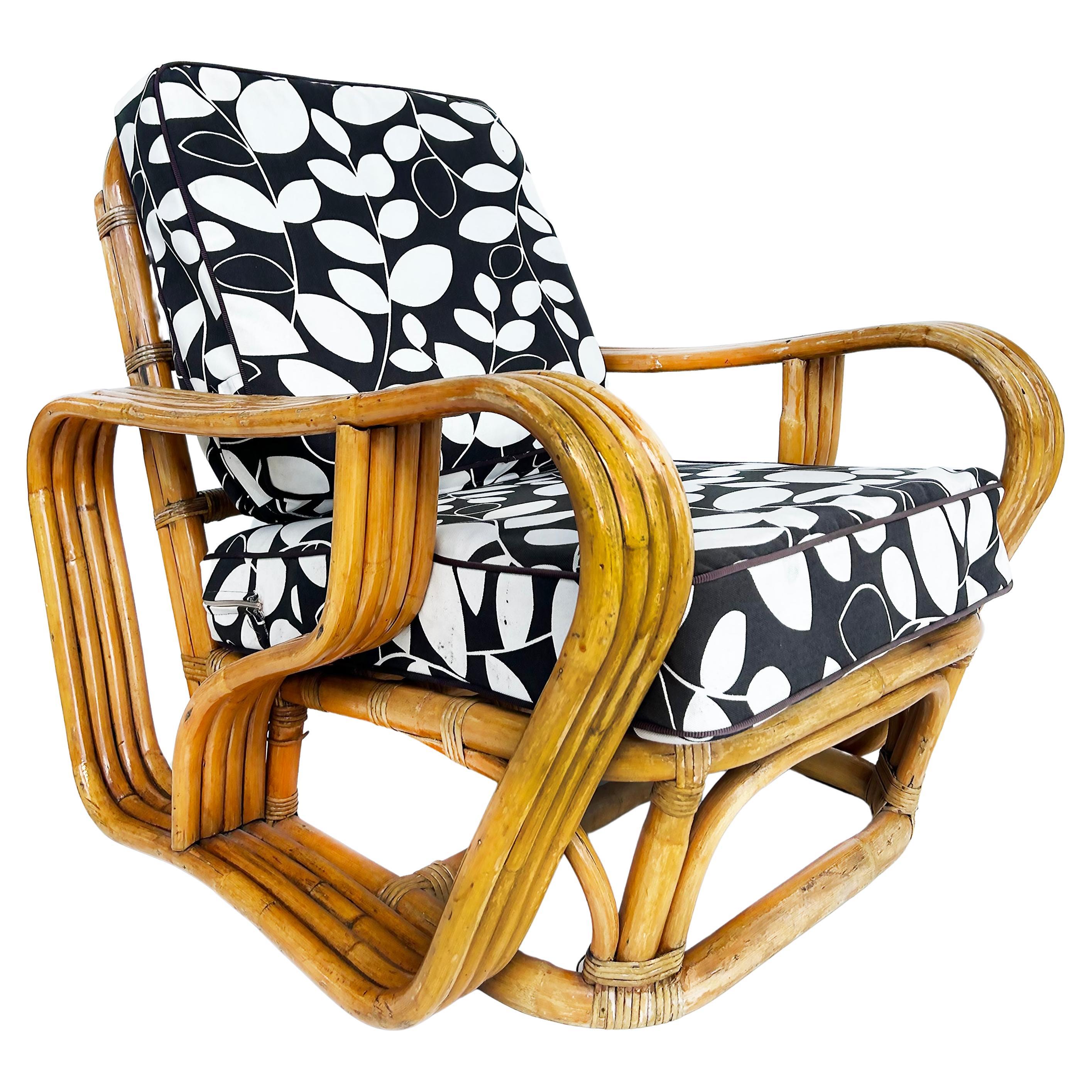 Vintage Paul Frankl Style Bent 4-Strand Rattan Club Chair mit New  Kissen