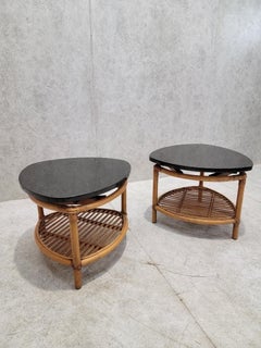 Vintage Paul Frankl Style Coastal Rattan Side Tables - Pair