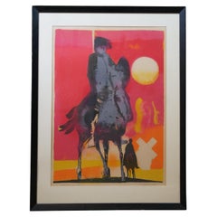 Vintage Paul Guiramand Don Quixote Sunset Horseback Lithograph 34"