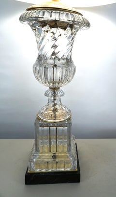 Vintage Paul Hanson Baccarat Style Crystal Urn Glass Table Lamp