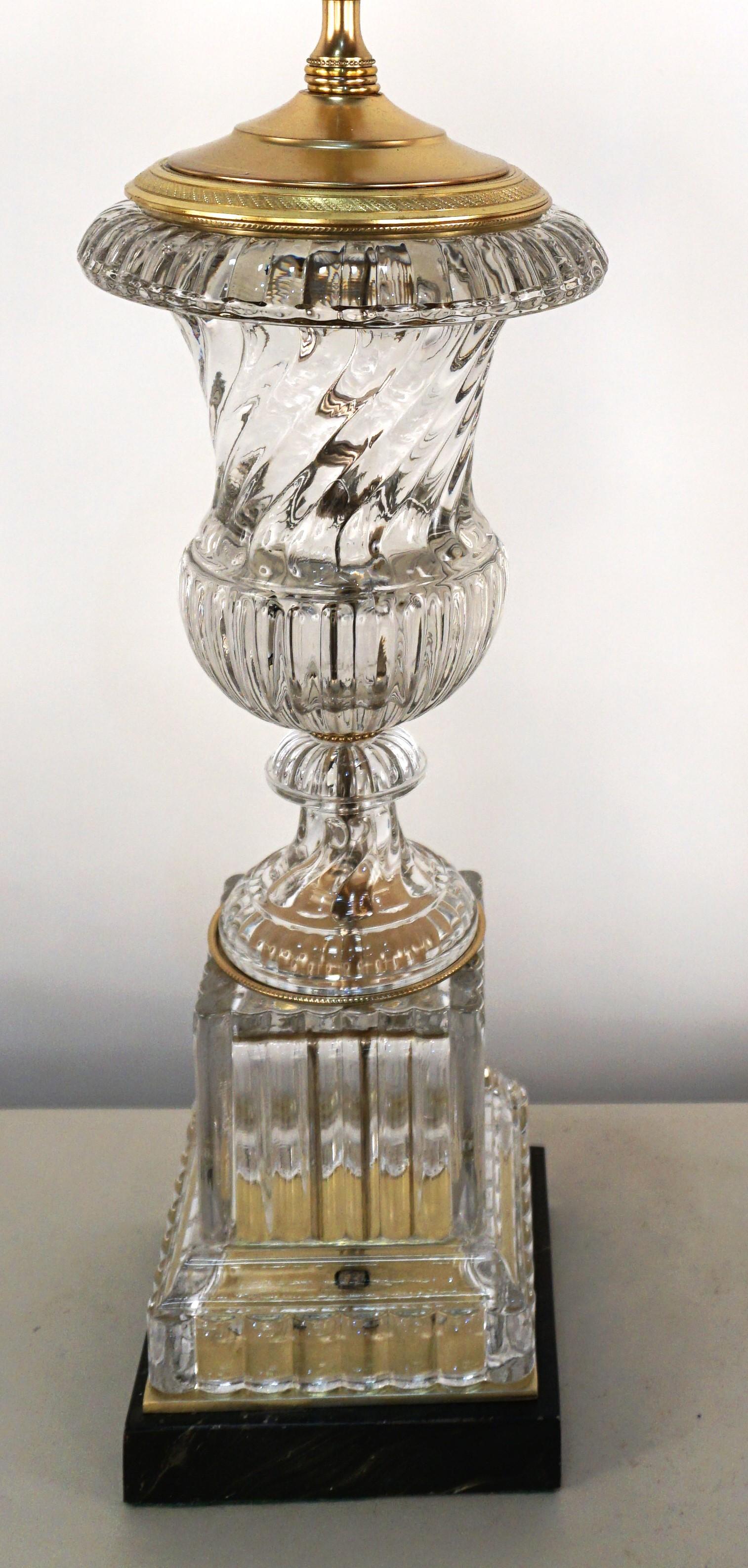 Metal Vintage Paul Hanson Baccarat Style Crystal Urn Glass Table Lamp For Sale