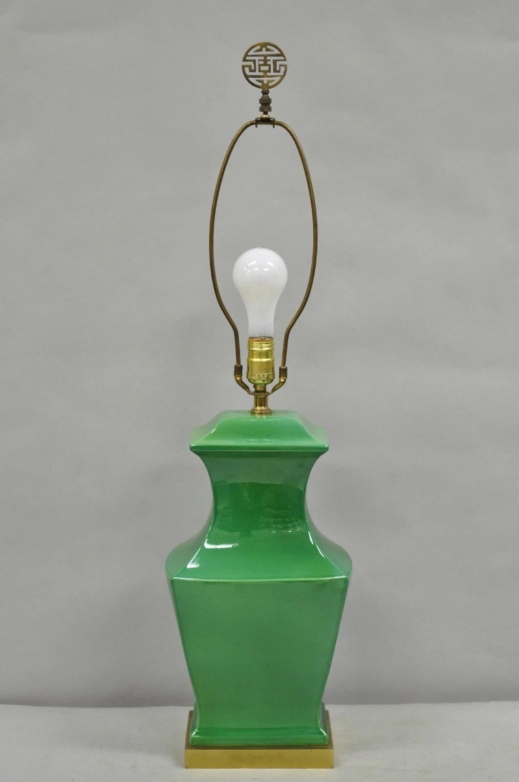 Vintage Paul Hanson Chinoiserie Green Porcelain Jardiniere Oriental Table Lamp For Sale 7