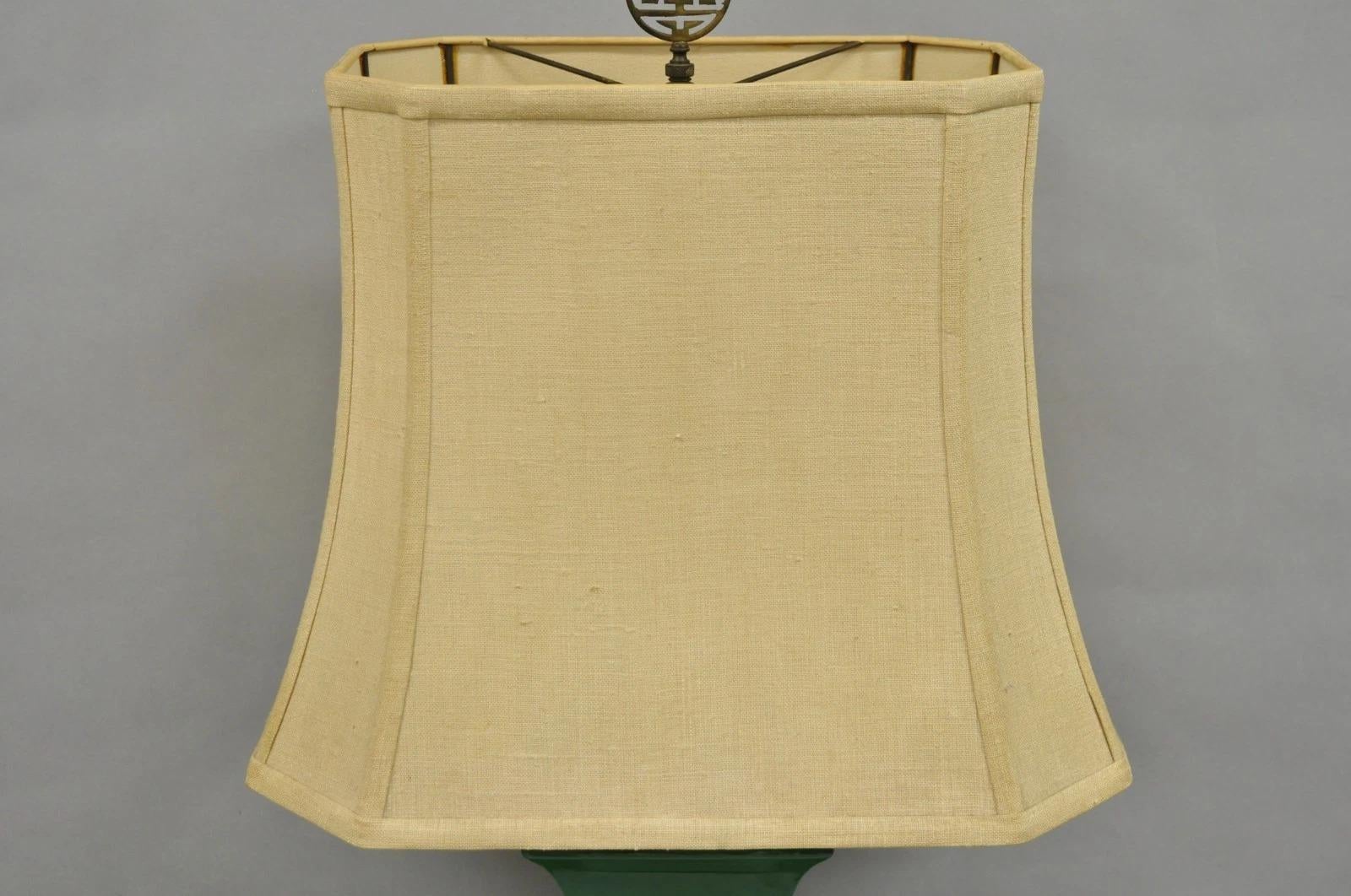 Vintage Paul Hanson Chinoiserie Green Porcelain Jardiniere Oriental Table Lamp For Sale 1
