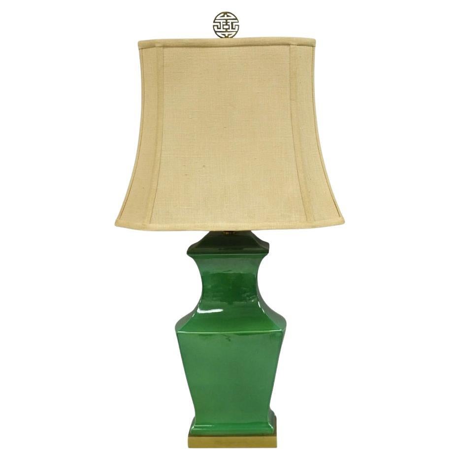 Vintage Paul Hanson Chinoiserie Green Porcelain Jardiniere Oriental Table Lamp For Sale
