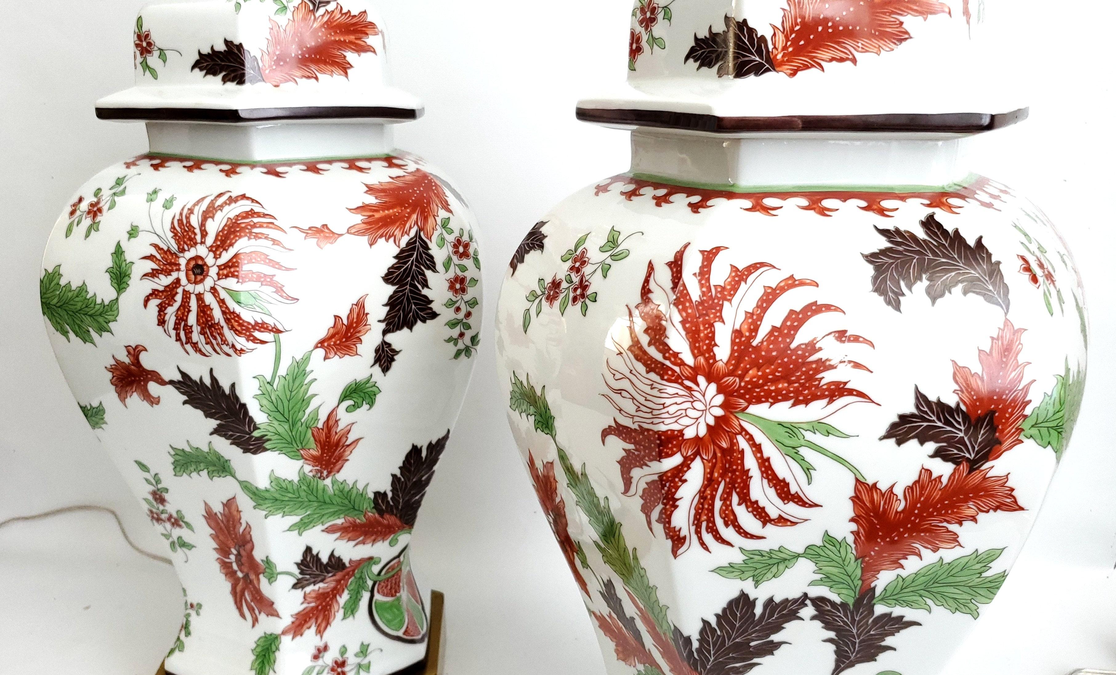 Lampade da tavolo vintage Paul Hanson - Porcelaine de Paris - Foglie di tabacco in vendita 4
