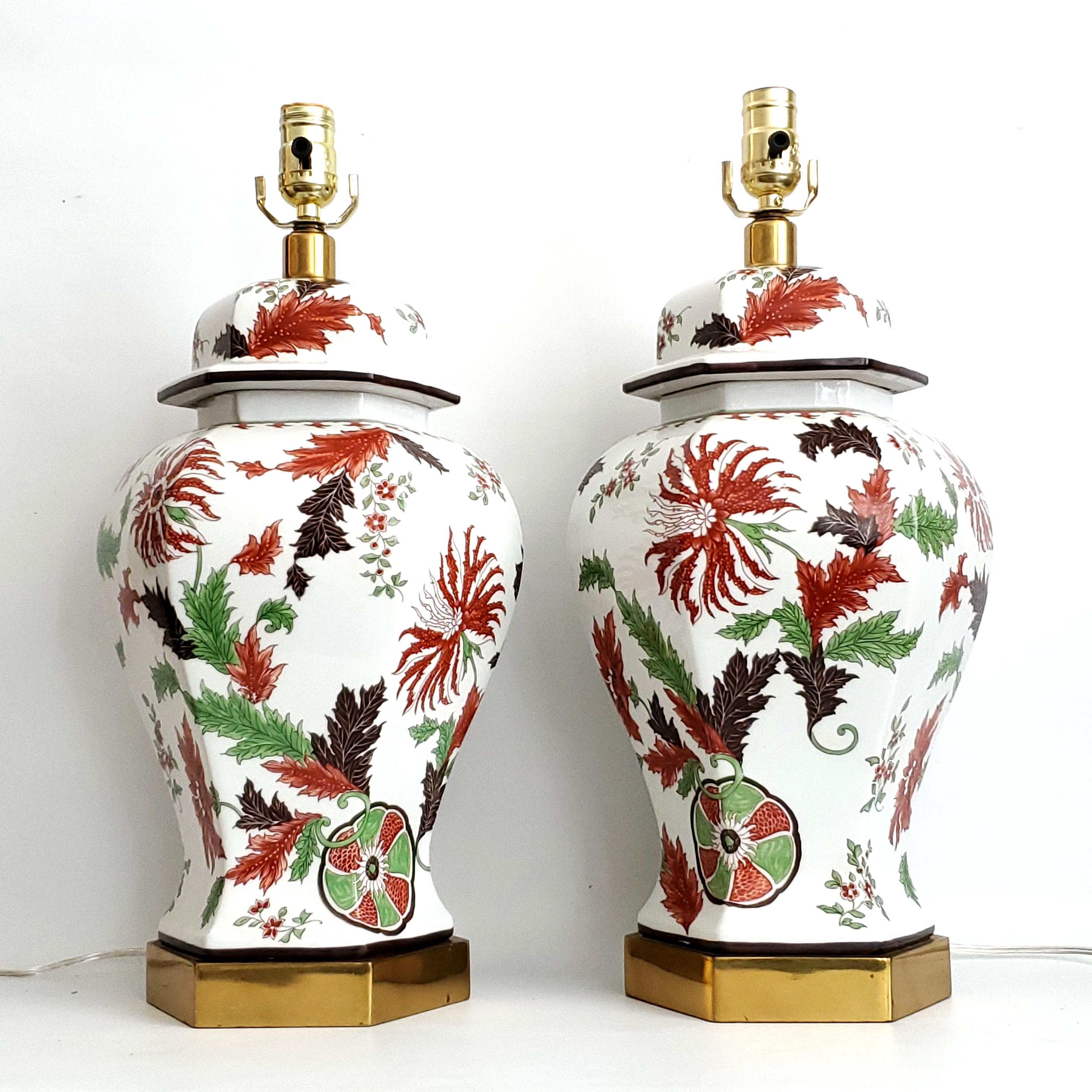 Francese Lampade da tavolo vintage Paul Hanson - Porcelaine de Paris - Foglie di tabacco in vendita