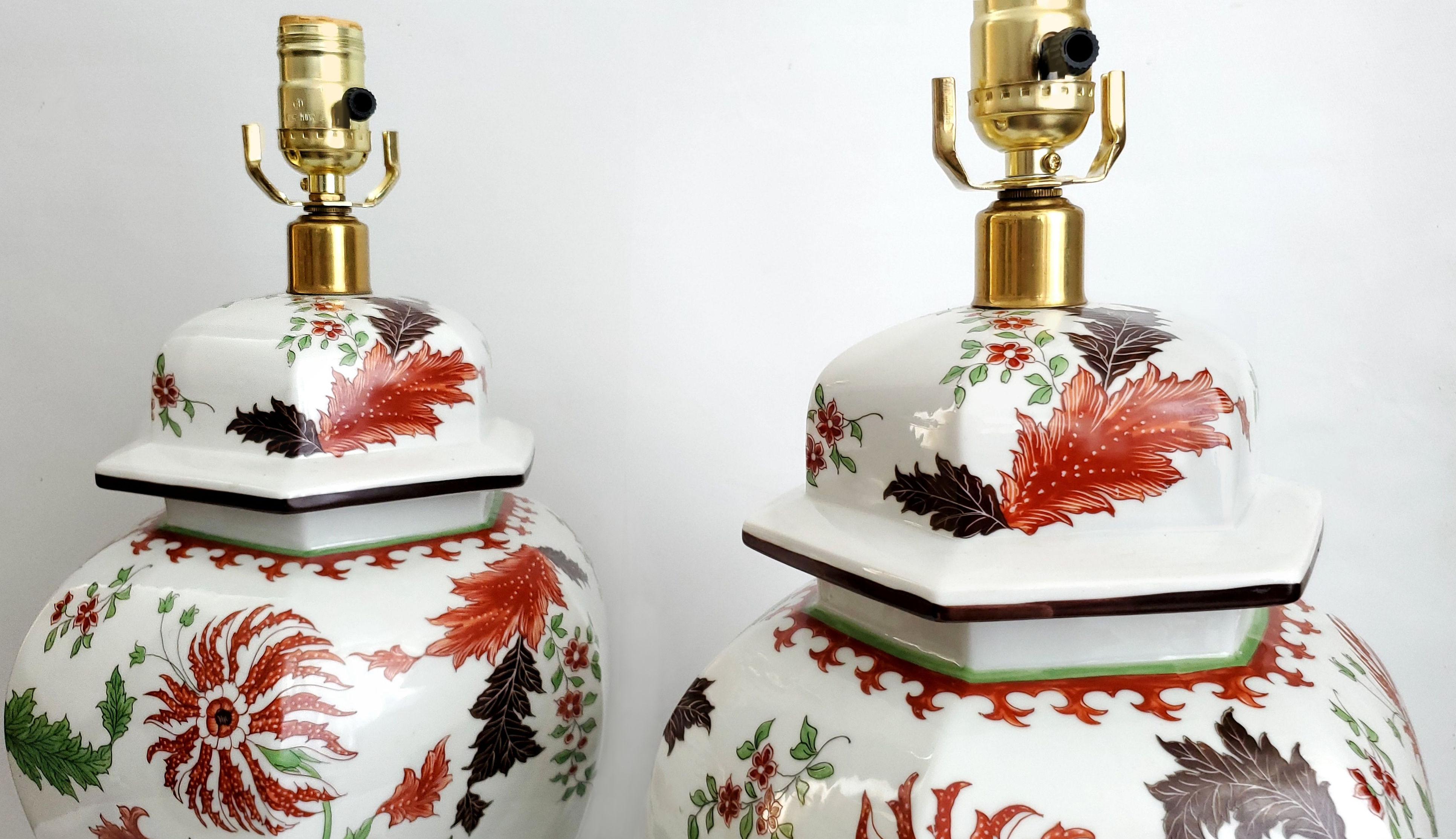 Dipinto Lampade da tavolo vintage Paul Hanson - Porcelaine de Paris - Foglie di tabacco in vendita