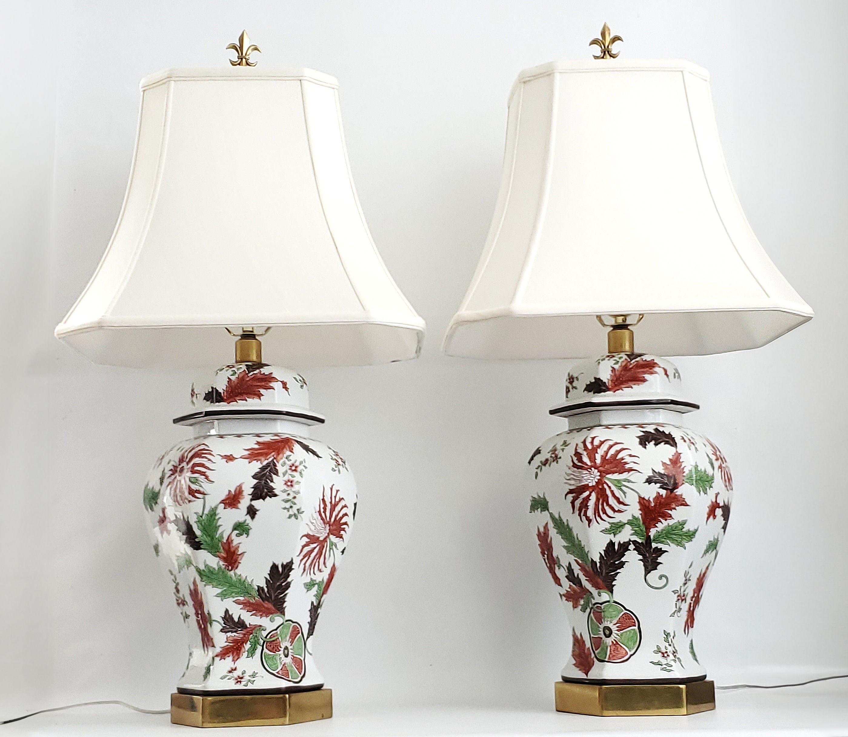 Lampade da tavolo vintage Paul Hanson - Porcelaine de Paris - Foglie di tabacco in vendita 1