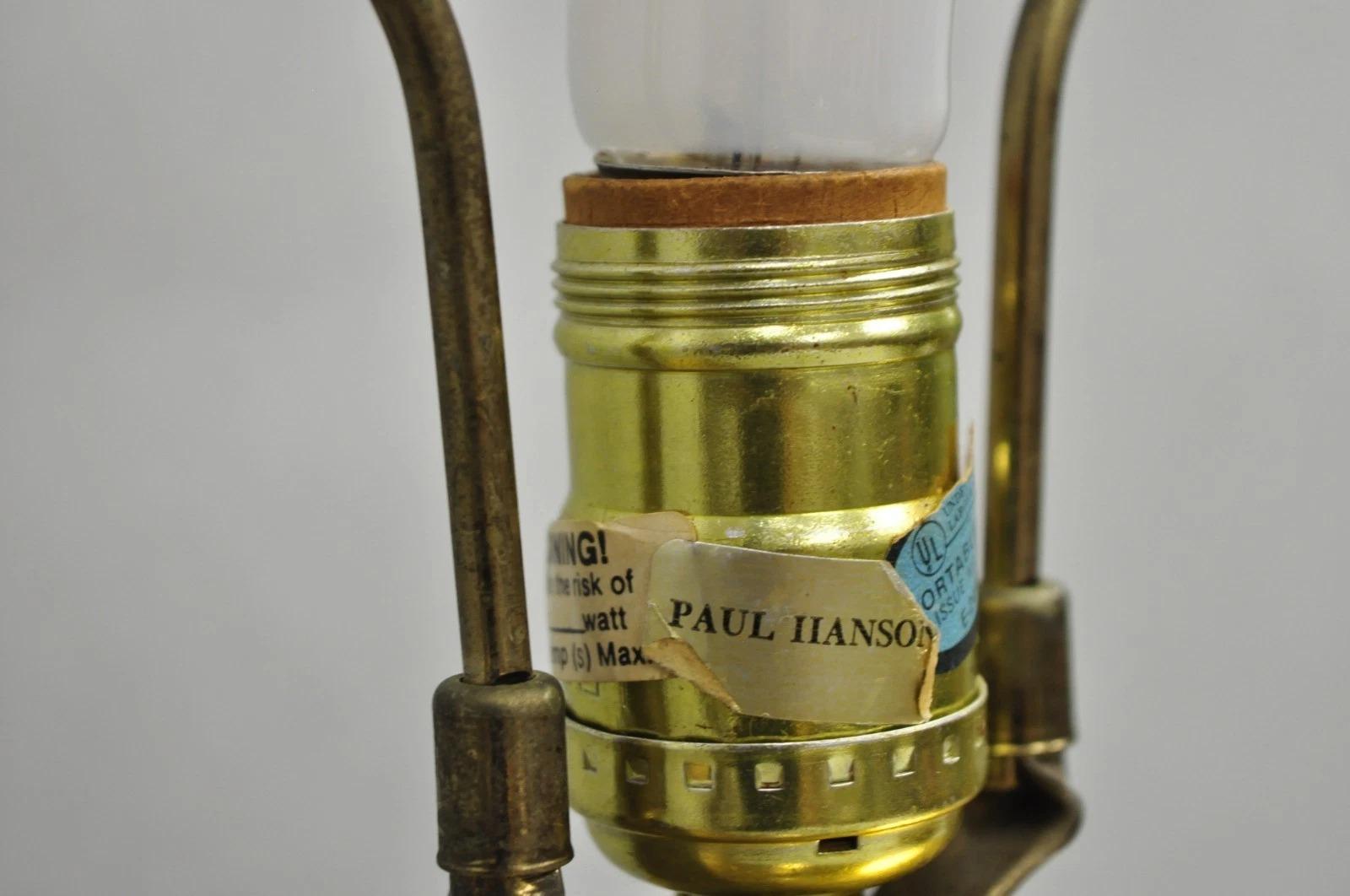 Lampe de table vintage Paul Hanson MCM Hollywood Regency en laiton bruni et cannelé en vente 4