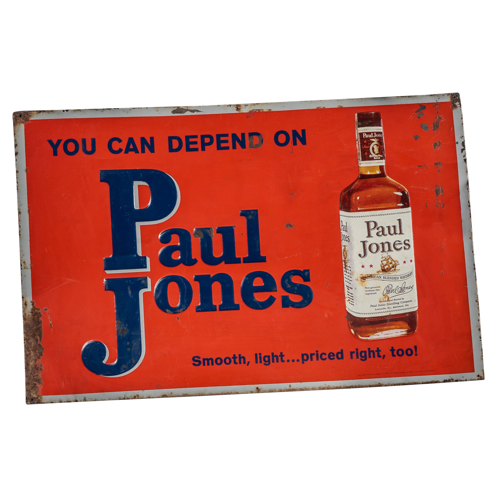 Vintage Paul Jones geprägte Zinn Litho Zeichen im Angebot