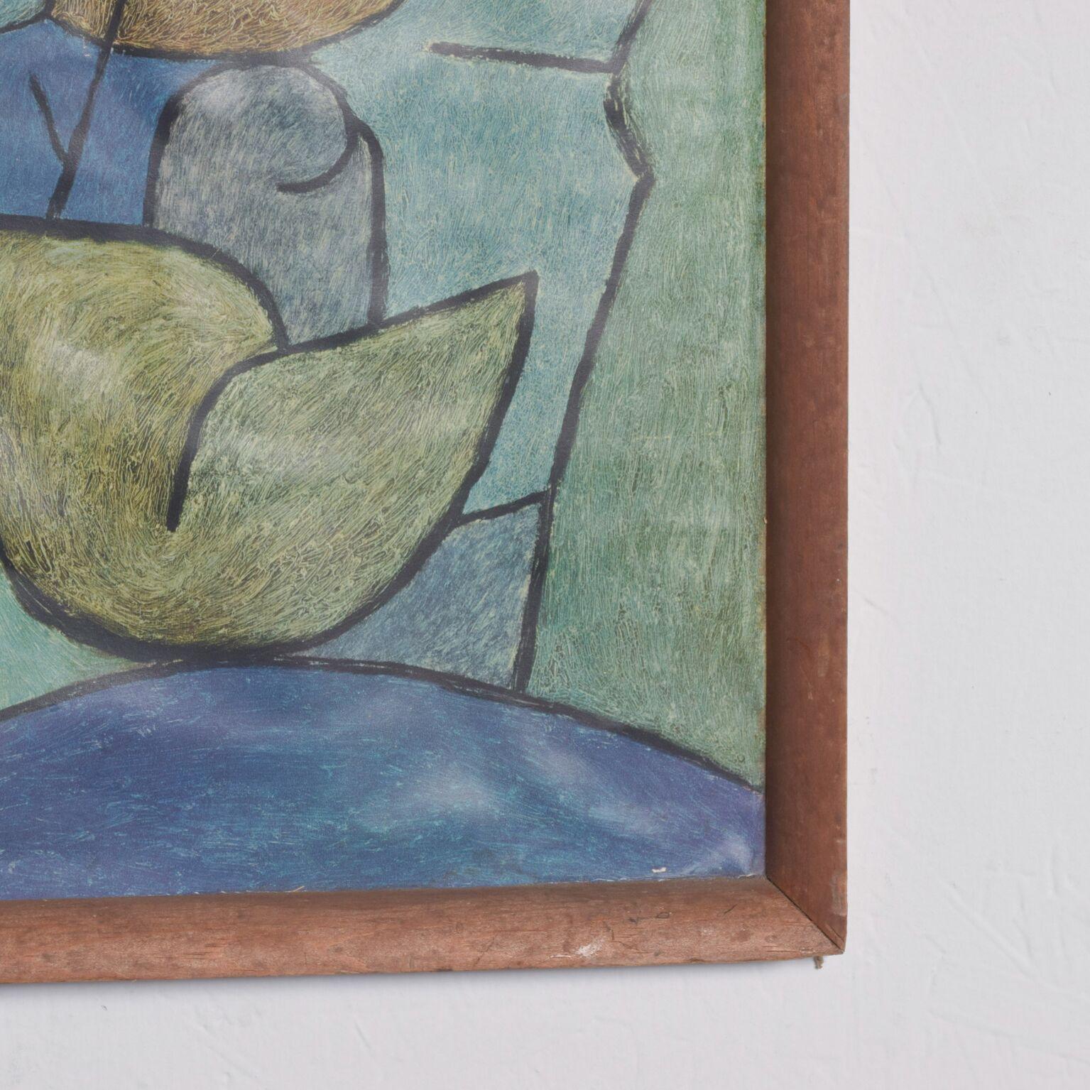 American Vintage Paul Klee Abstract Silkscreen Print, Fish in Blue Green
