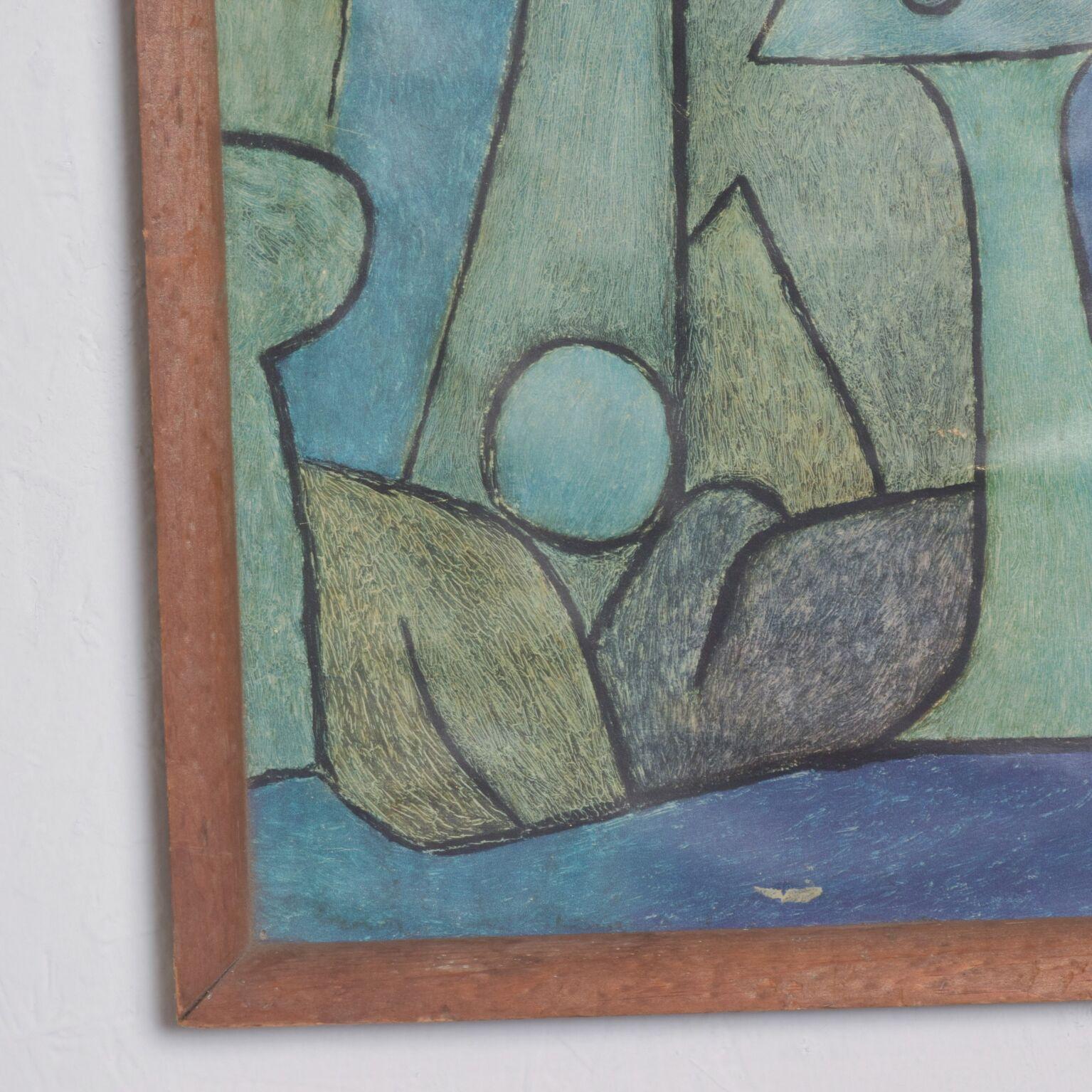 Vintage Paul Klee Abstract Silkscreen Print, Fish in Blue Green In Good Condition In Chula Vista, CA