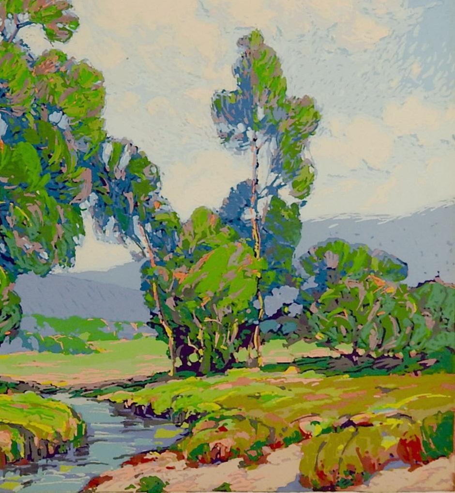 Américain Paul Lauritz California Landscape sérigraphié vintage en vente