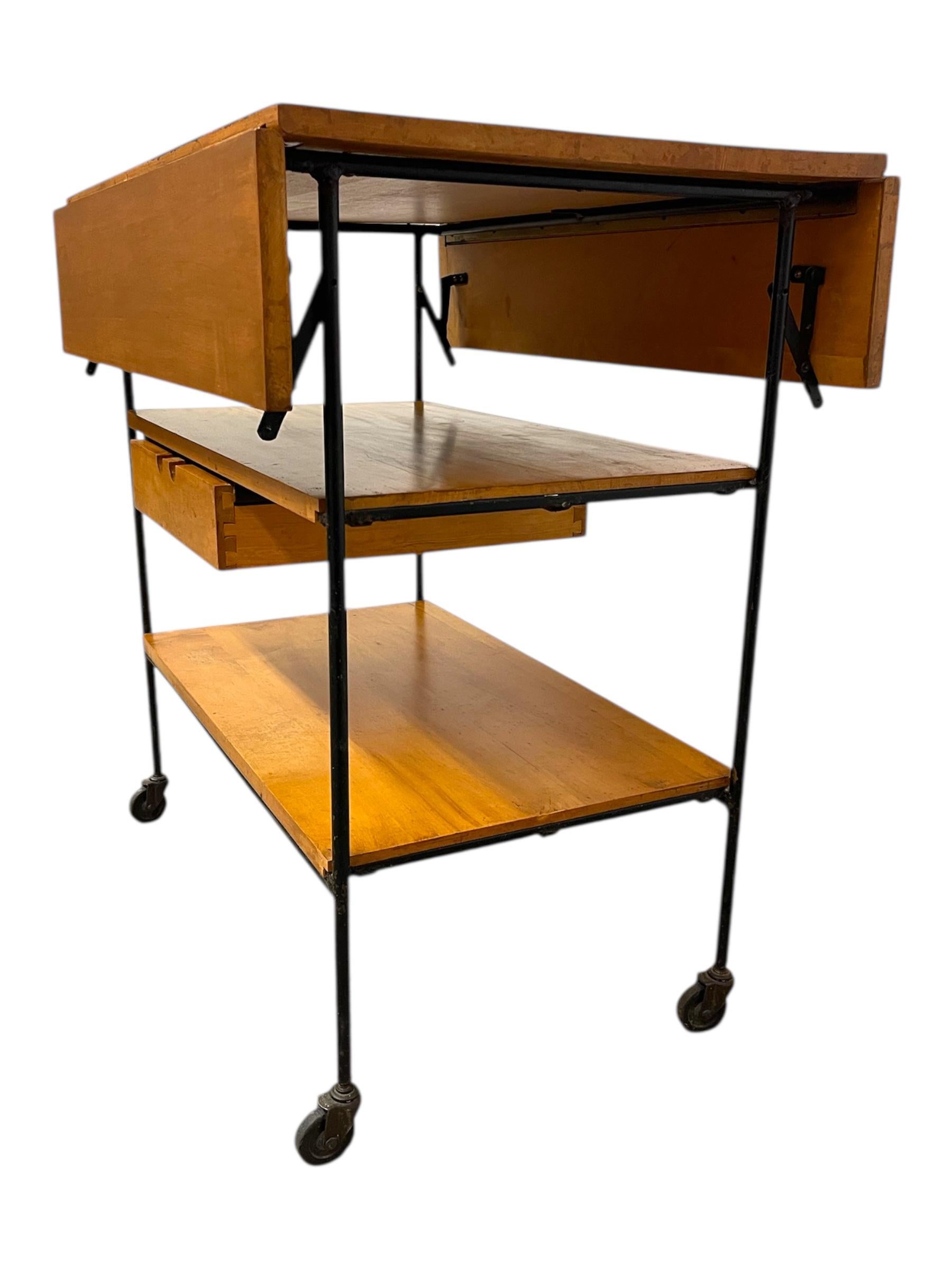 Carrito rodante de hojas caídas Vintage Paul McCobb Planner Group, Winchendon Furniture. Metal en venta