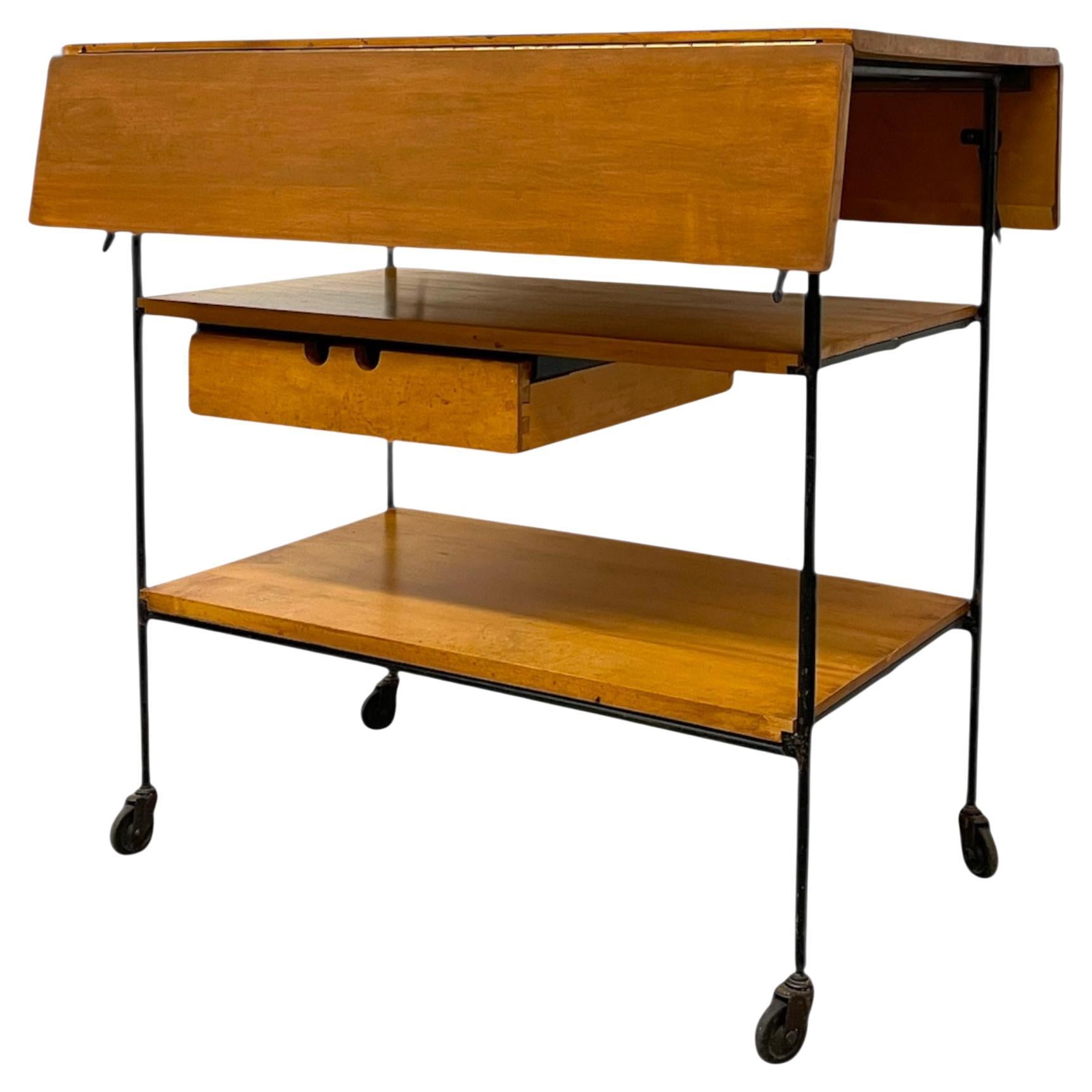 Vintage Paul McCobb Planner Group Drop-Leaf Rolling Cart, Winchendon Furniture.