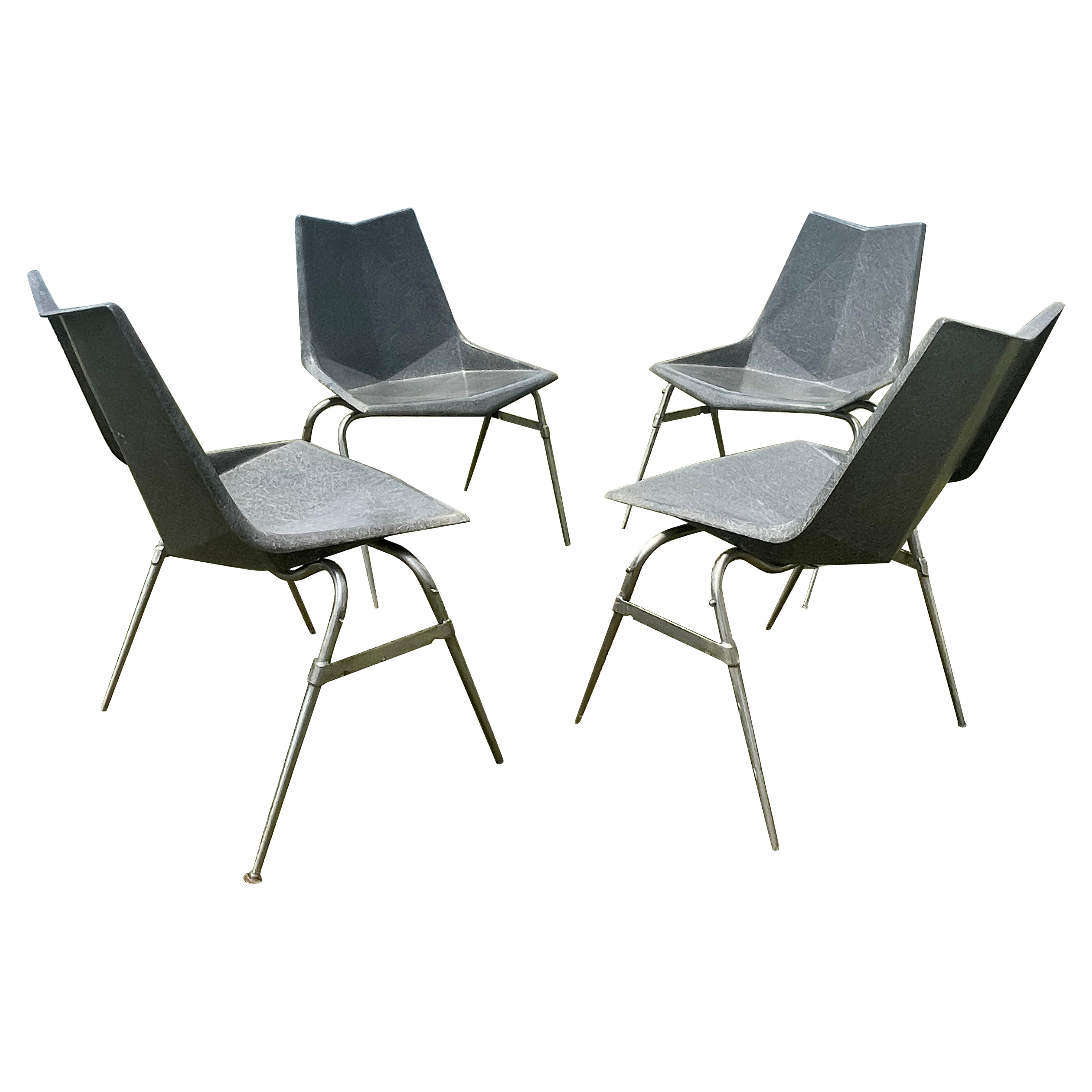 Vintage Paul McCobb set of Four Fiberglass Origami Gray Chairs