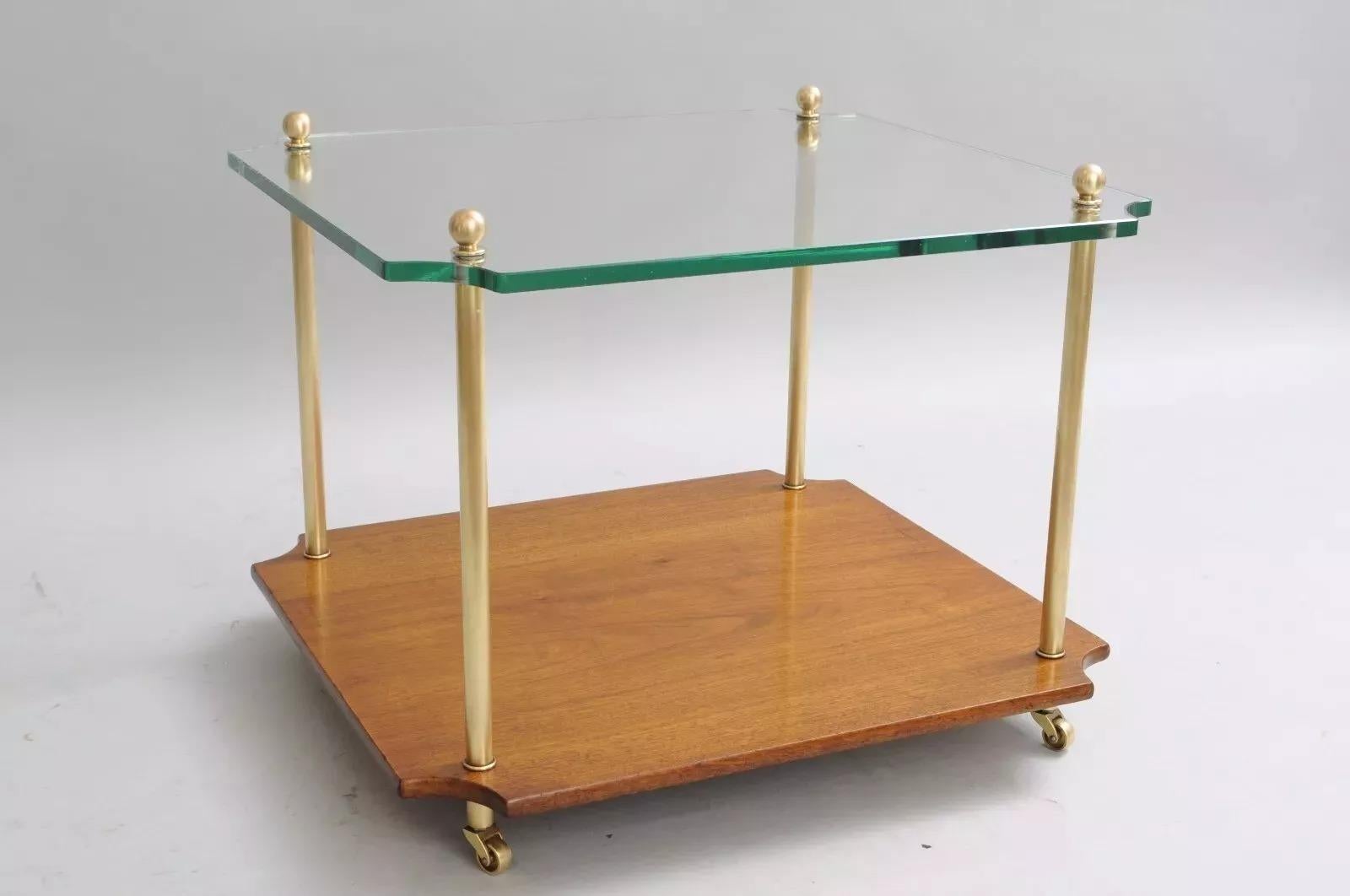 Vintage Paul Mccobb Style Mid Century Modern Walnut Brass & Glass Side End Table For Sale 4