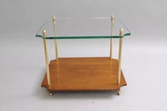 Vintage Paul Mccobb Style Mid Century Modern Walnut Brass & Glass Side End Table