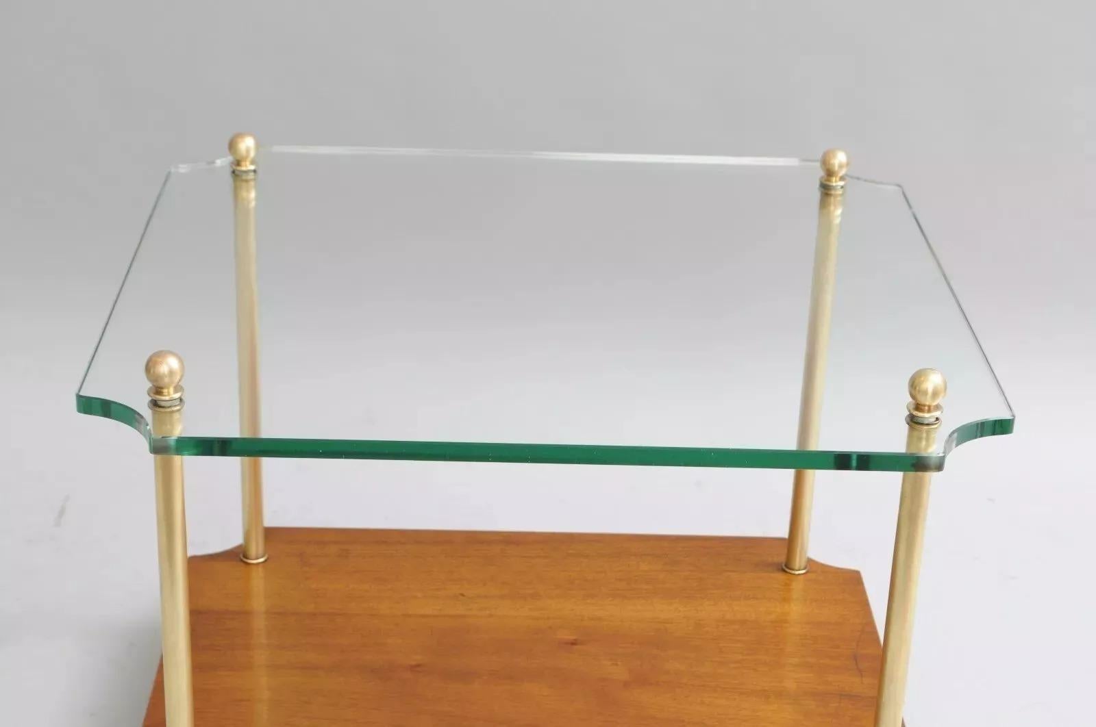 Mid-Century Modern Vintage Paul Mccobb Style Mid Century Modern Walnut Brass & Glass Side End Table For Sale