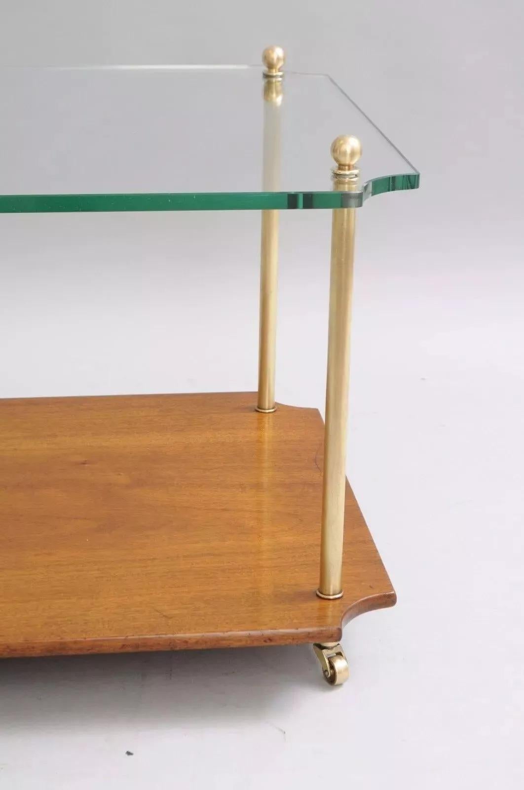 Vintage Paul Mccobb Style Mid Century Modern Walnut Brass & Glass Side End Table In Good Condition For Sale In Philadelphia, PA