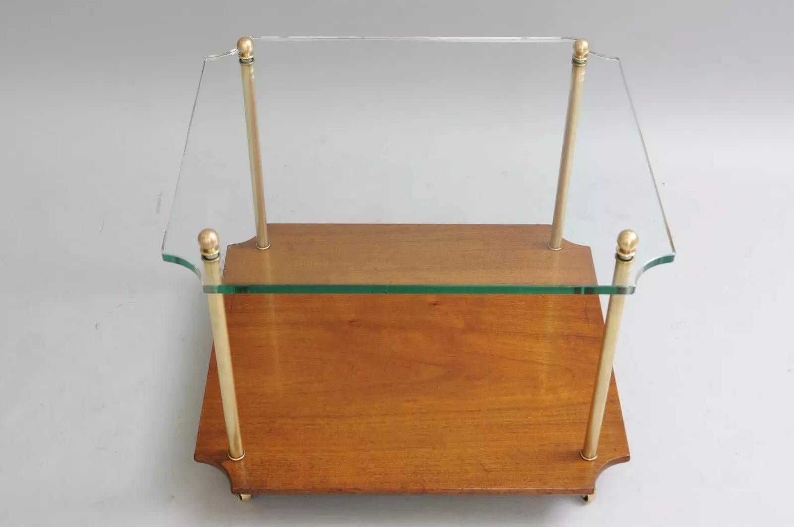 Vintage Paul Mccobb Style Mid Century Modern Walnut Brass & Glass Side End Table For Sale 1
