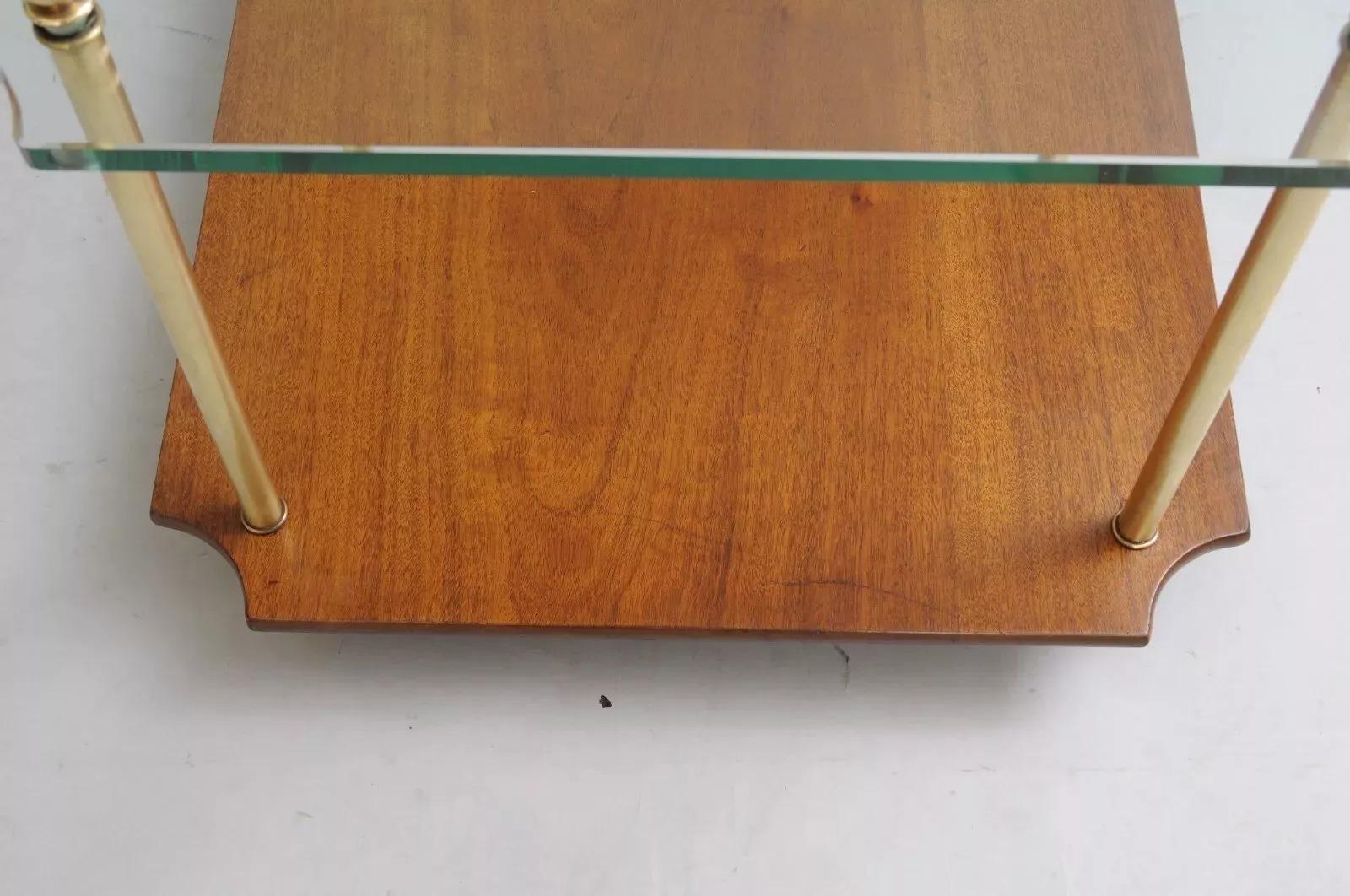 Vintage Paul Mccobb Style Mid Century Modern Walnut Brass & Glass Side End Table For Sale 2