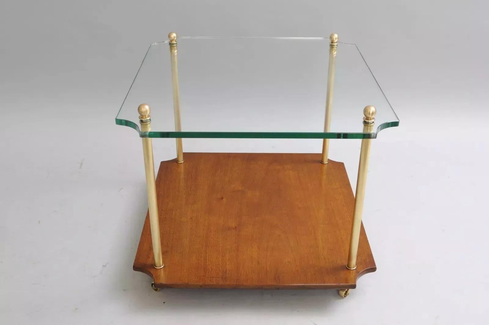 Vintage Paul Mccobb Style Mid Century Modern Walnut Brass & Glass Side End Table For Sale 3
