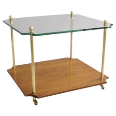 Table d'appoint en noyer, laiton et verre Vintage Paul McCobb Style Mid Century Modern Side End Table