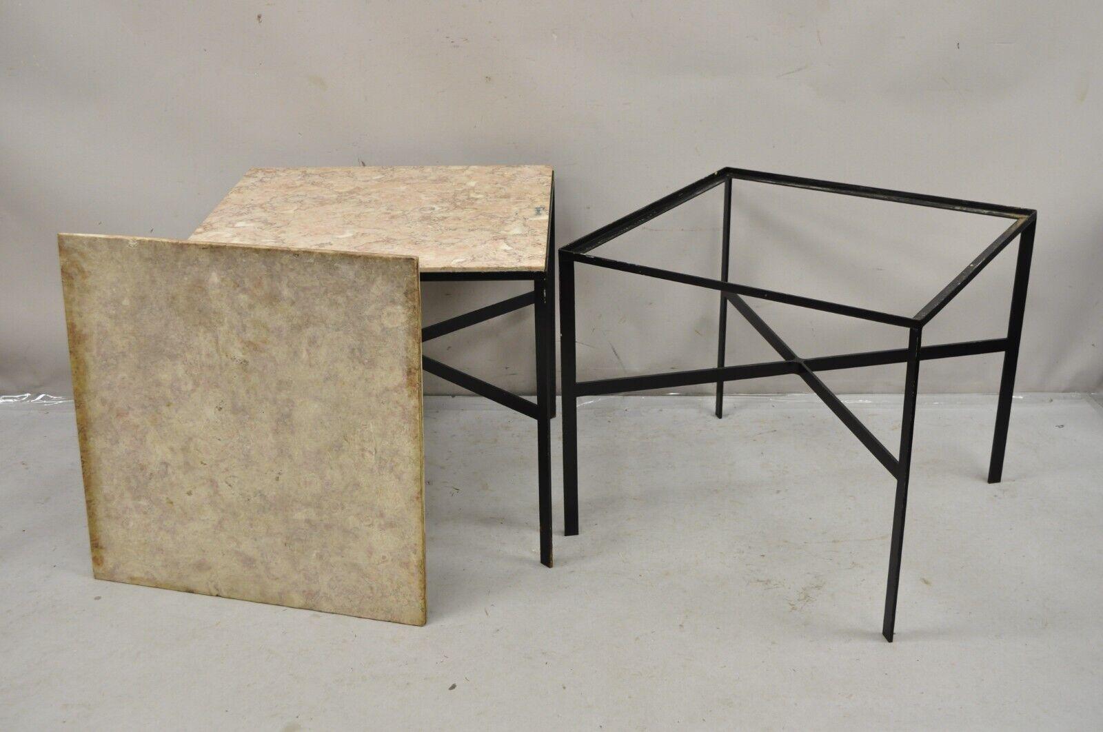 Vintage Paul McCobb Style Wrought Iron and Marble Square Side Tables - a Pair For Sale 5