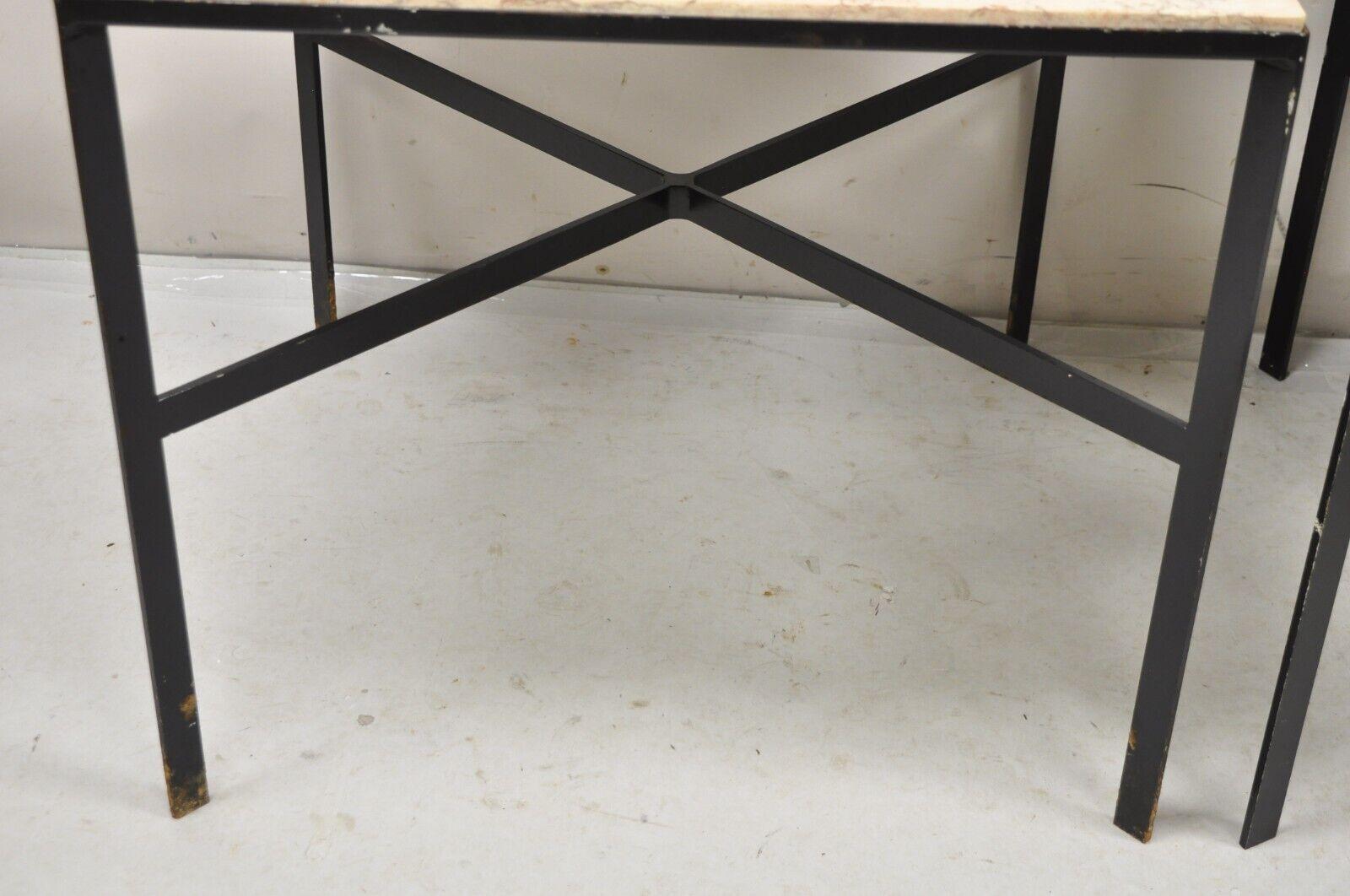 Vintage Paul McCobb Style Wrought Iron and Marble Square Side Tables - a Pair For Sale 6