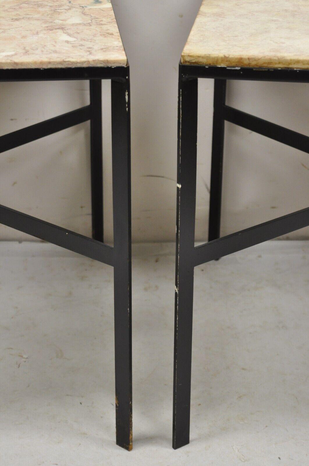 20th Century Vintage Paul McCobb Style Wrought Iron and Marble Square Side Tables - a Pair For Sale
